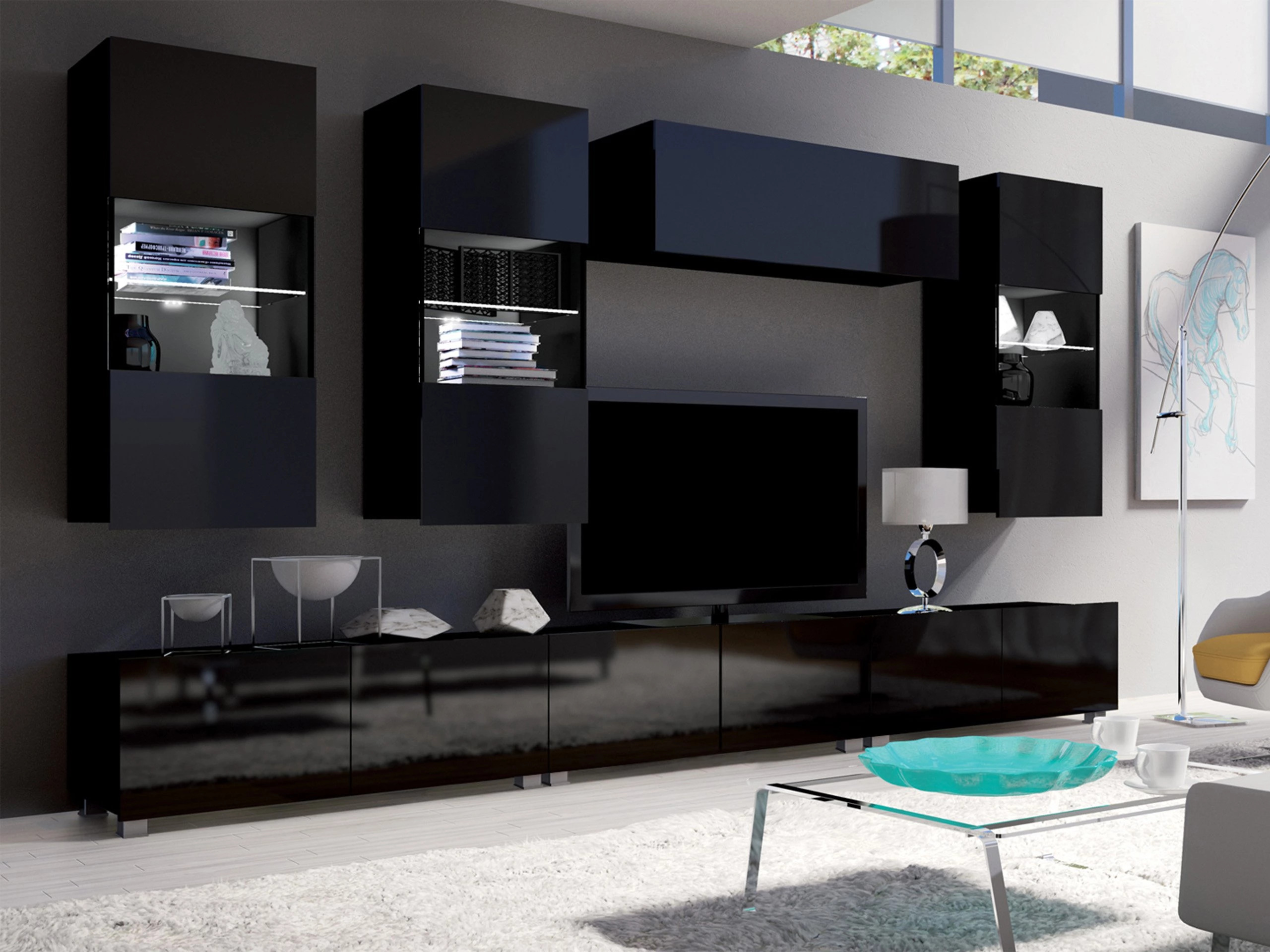 Ensemble de salon Remus XI (Noir + Noir brillant)