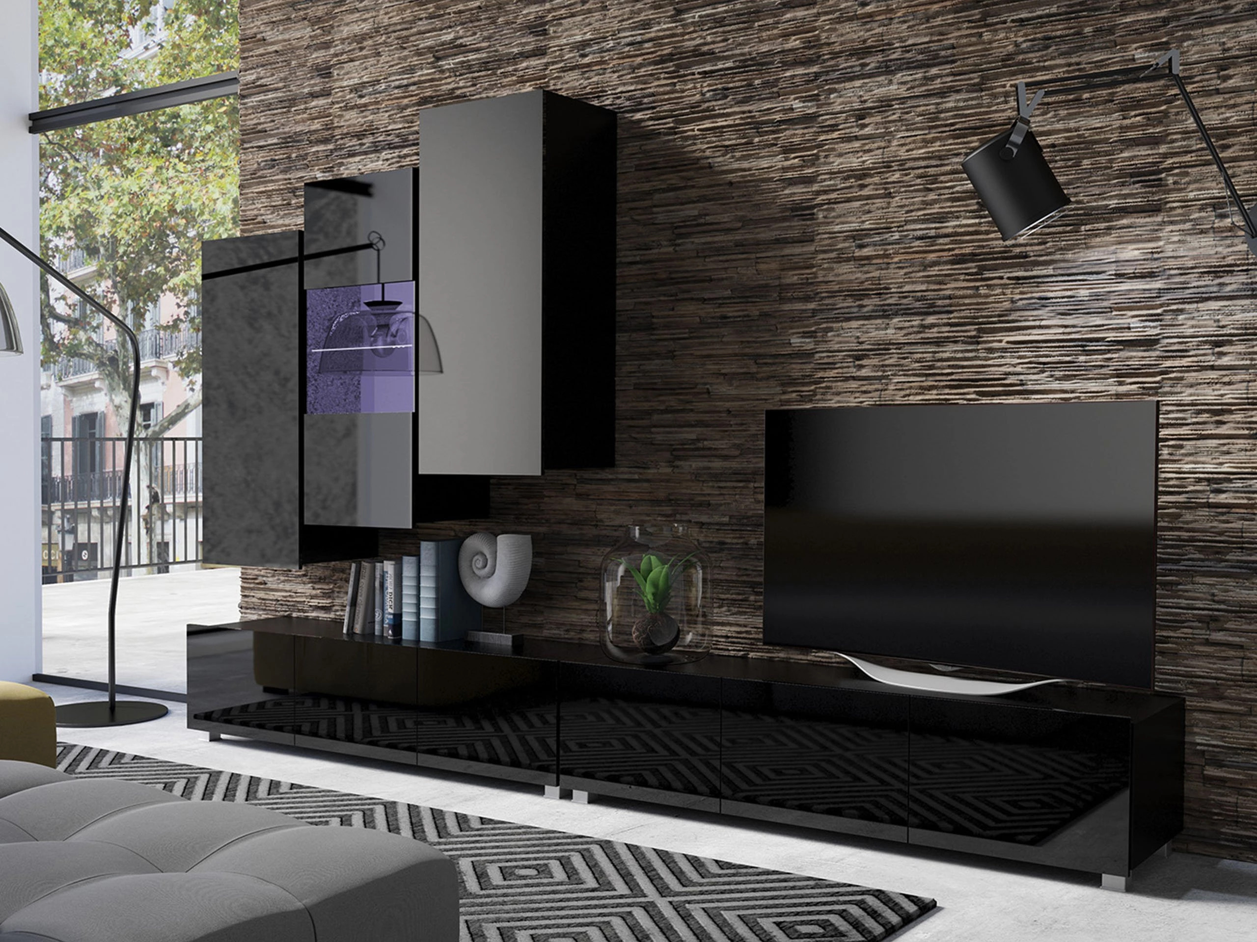 Ensemble de salon Remus XVII (Noir + Noir brillant)