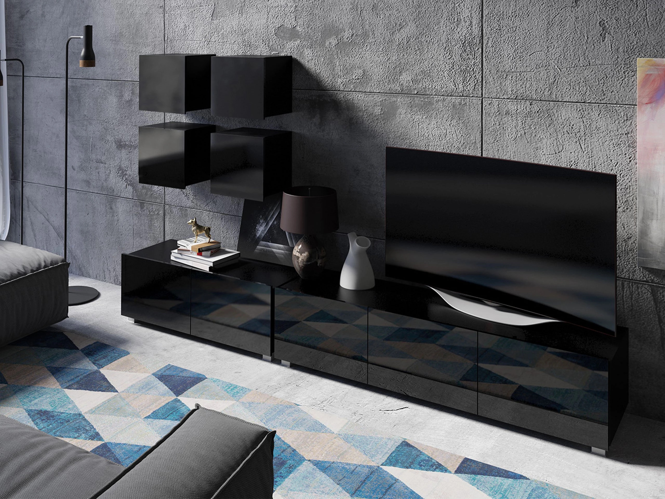 Ensemble de salon Remus XVIII (Noir + Noir brillant)