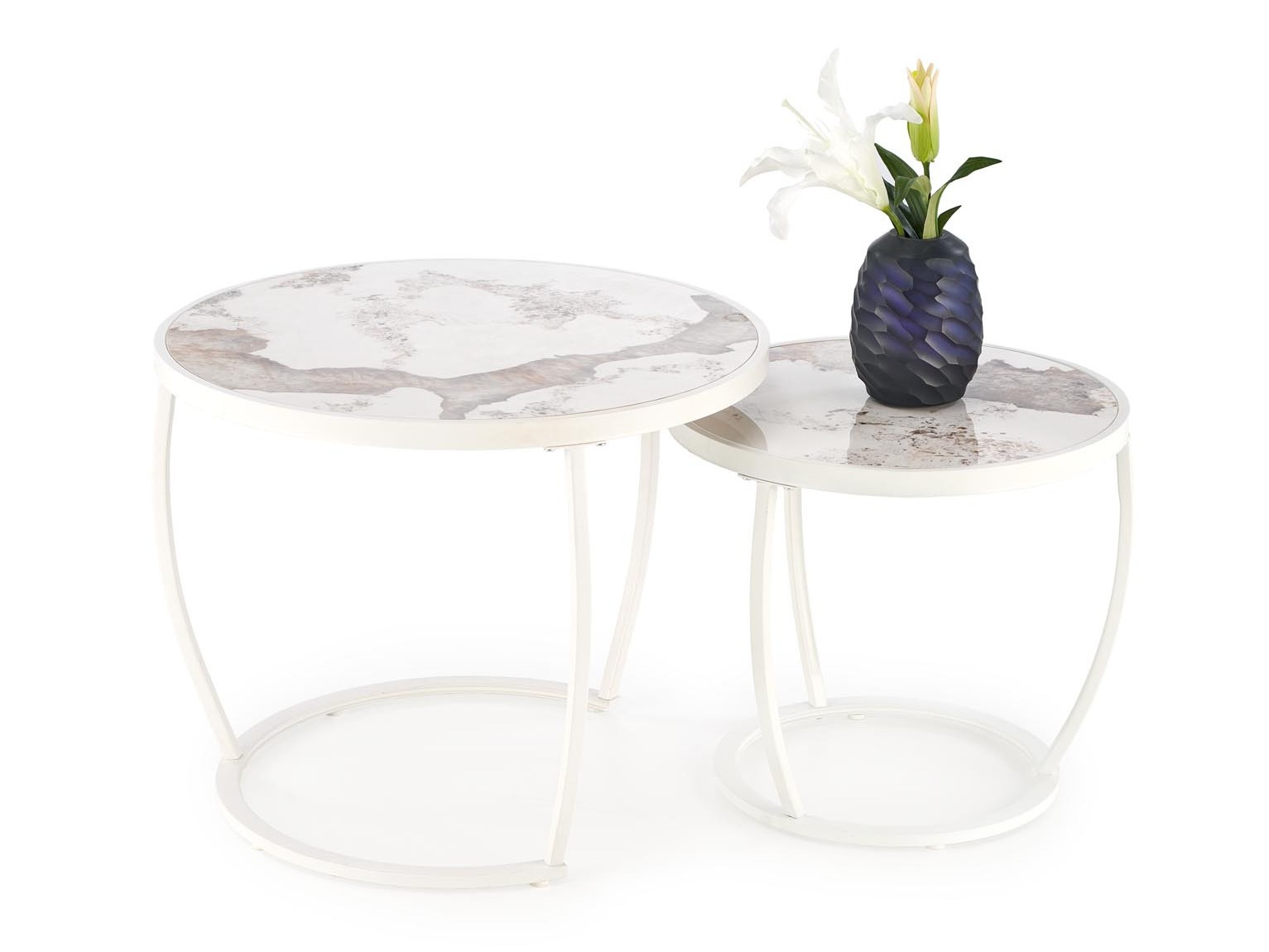 Ensemble tables basses Houston 1658 (Blanc + Marbre blanc)