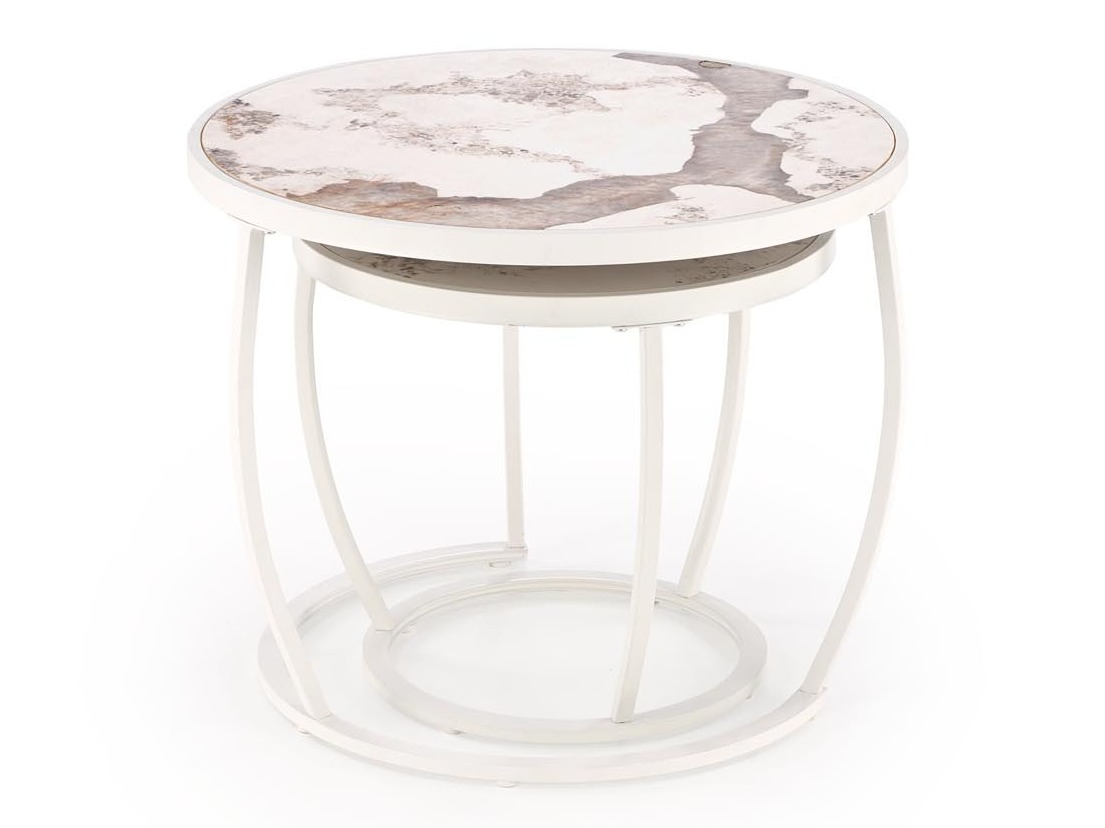 Ensemble tables basses Houston 1658 (Blanc + Marbre blanc)