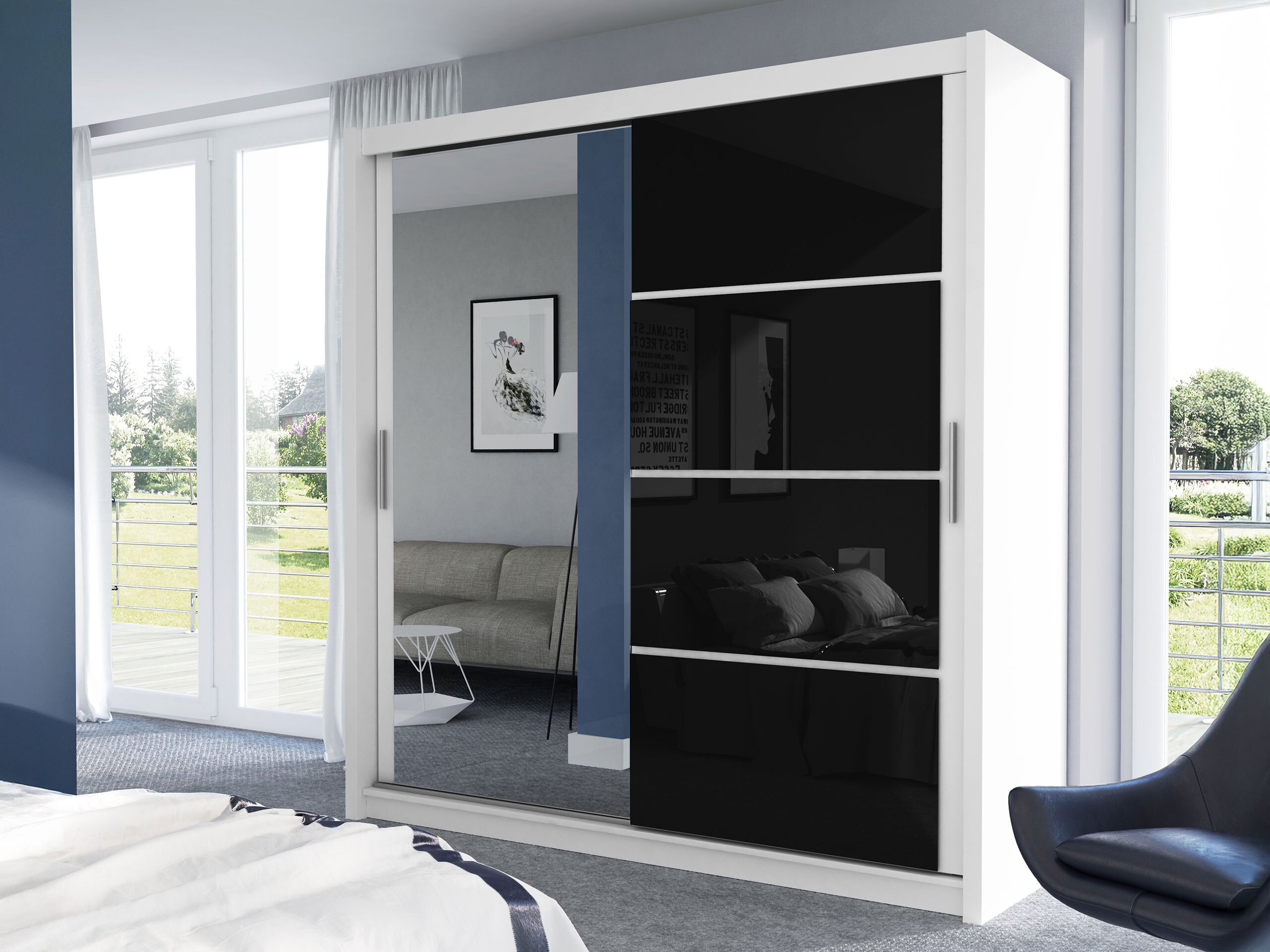 Armoire Honolulu 111 (Blanc + Noir brillant)