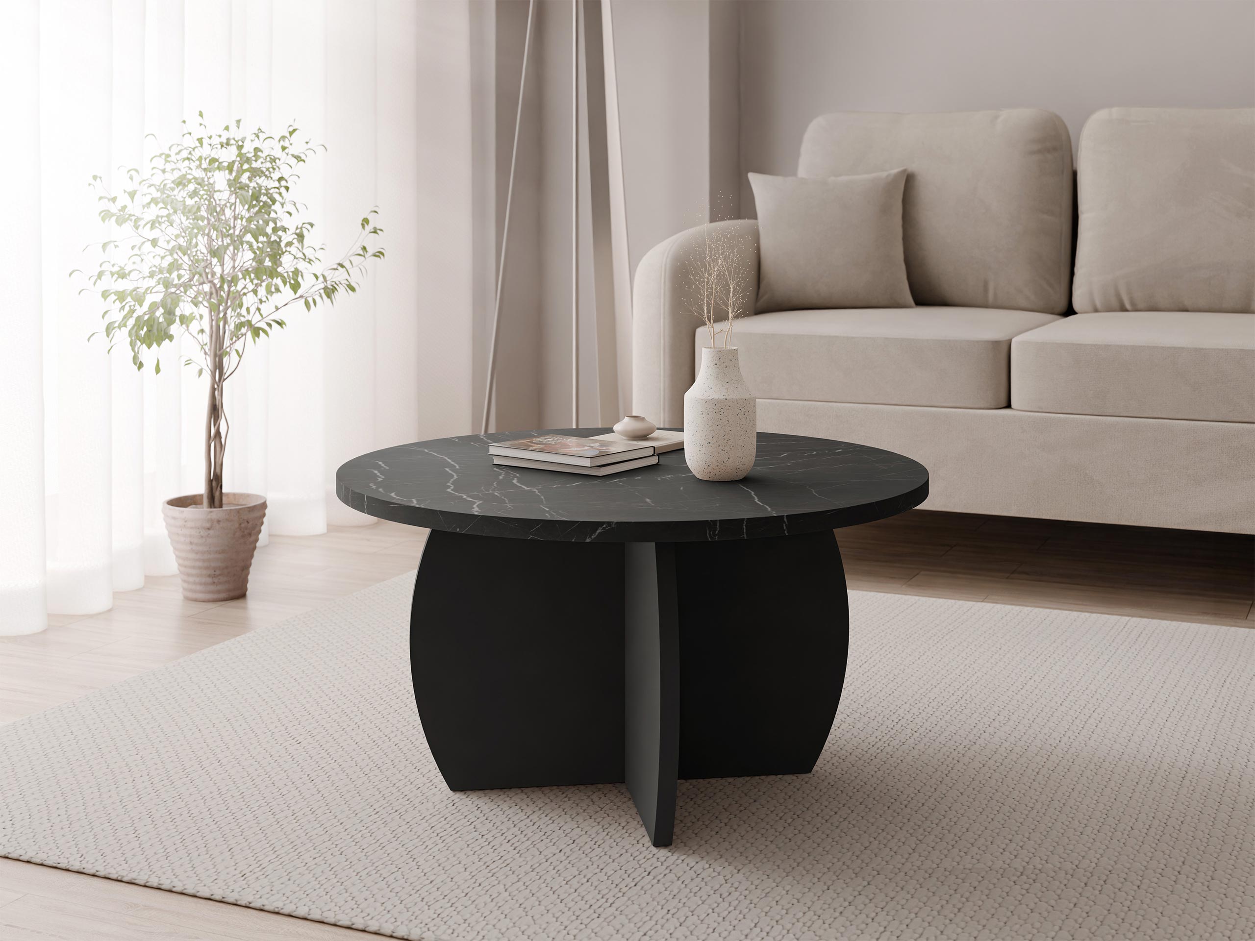 Table basse Comfivo Pagas (Marbre noir + Noir)