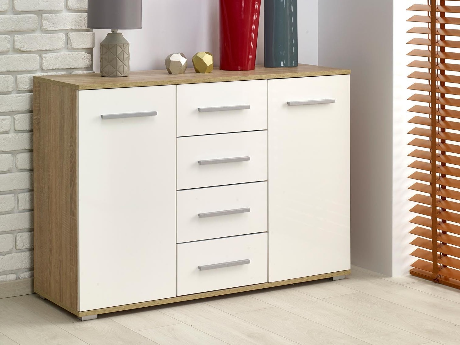 Commode Cirveso 103 (Sonoma chêne + Blanc brillant)
