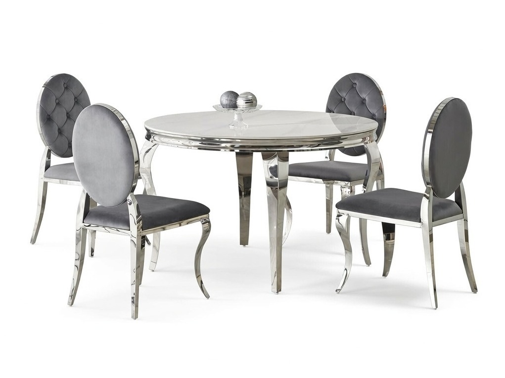 Salle à manger complète Houston 1828 (Marbre blanc + Gris)