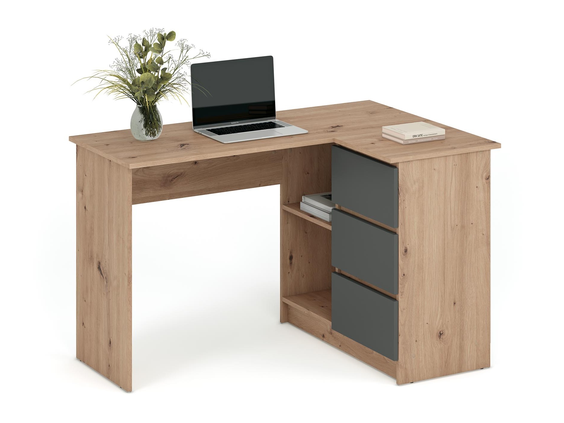 Bureau d'angle Houston 1950 (Graphite + Chêne Artisan)