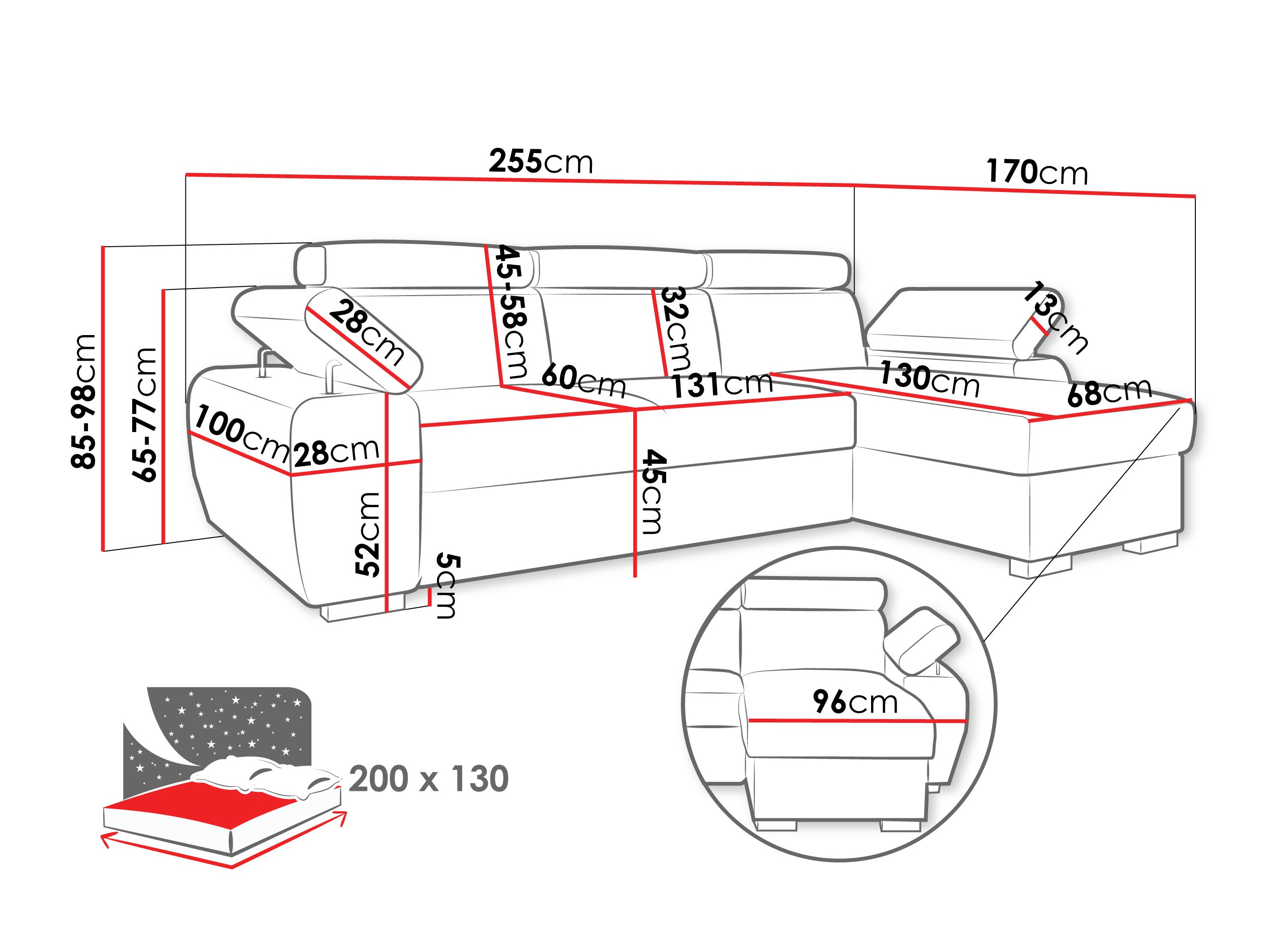 Canapé d'angle Columbus 252 (Lumo 55)
