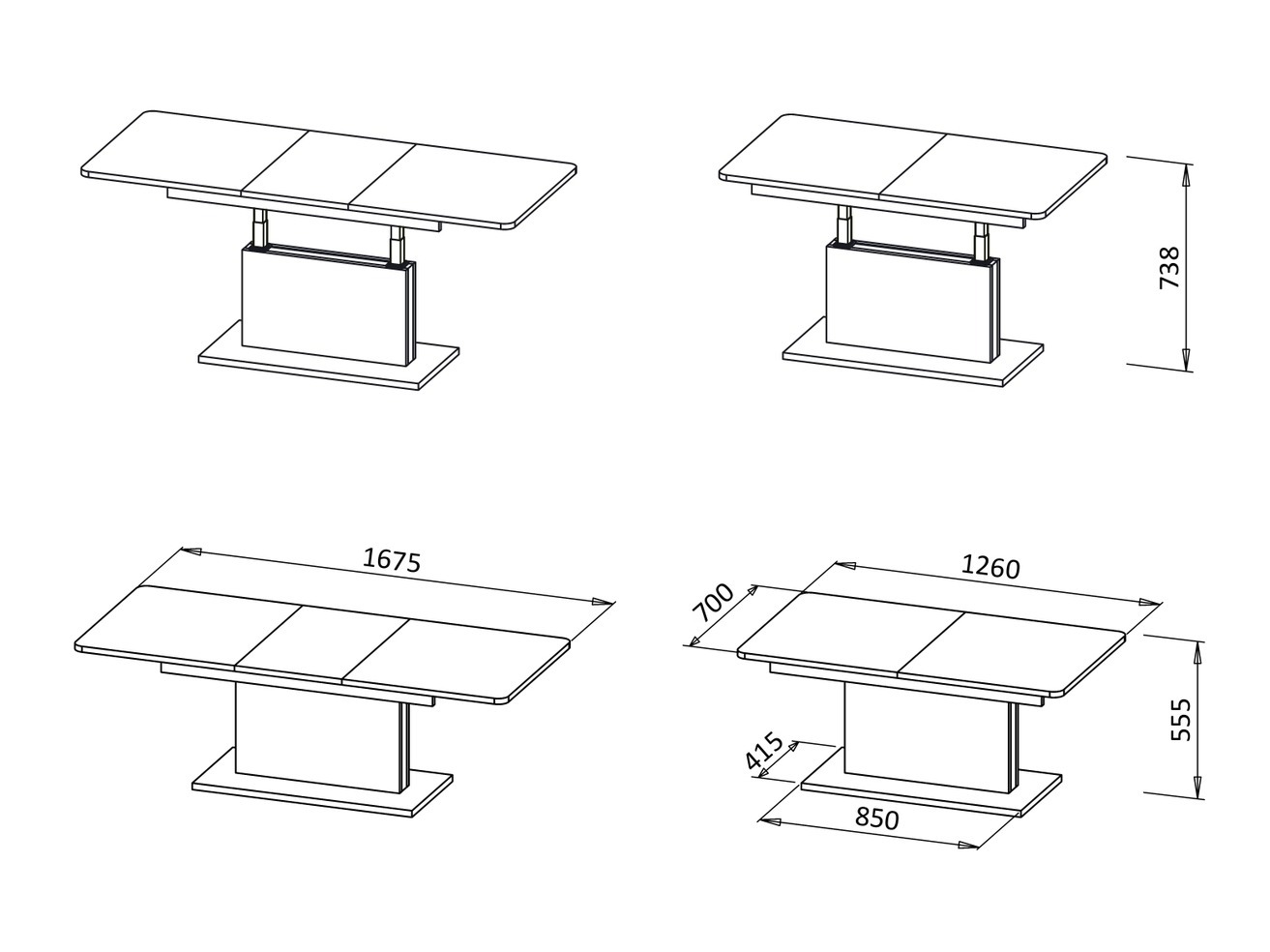 Transforming table basse Houston 1253 (Chêne wotan + Noir)