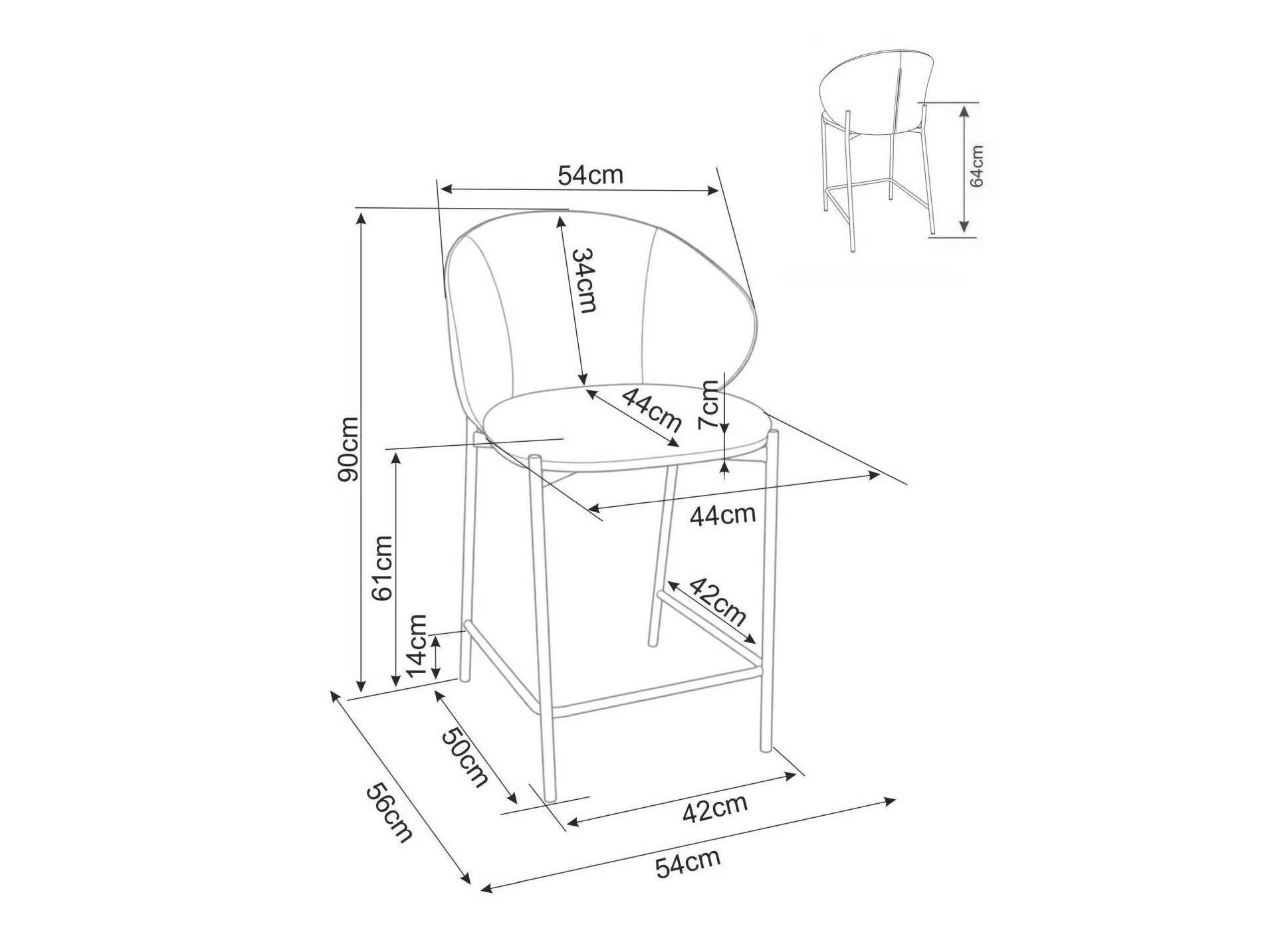Chaise de bar mi-hauteur Detroit 947 (Gris + Noir)