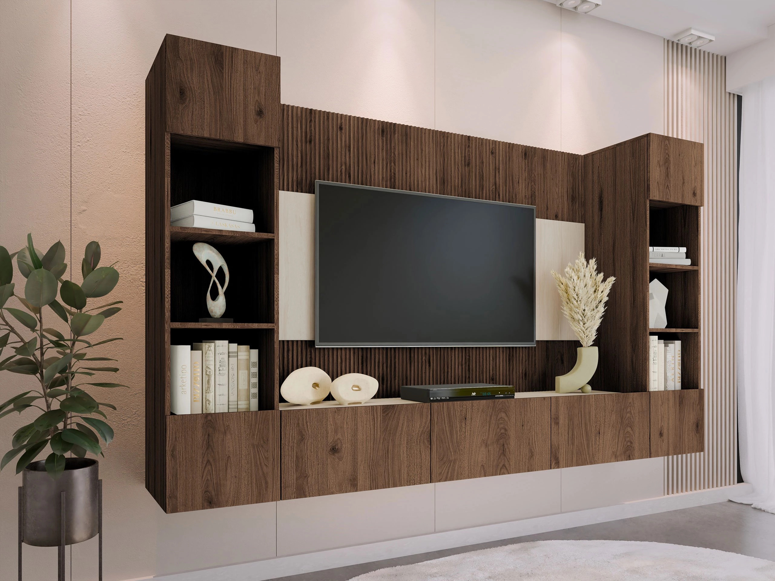 Ensemble de salon Comfivo Salix I (Noyer + Clair Travertine)