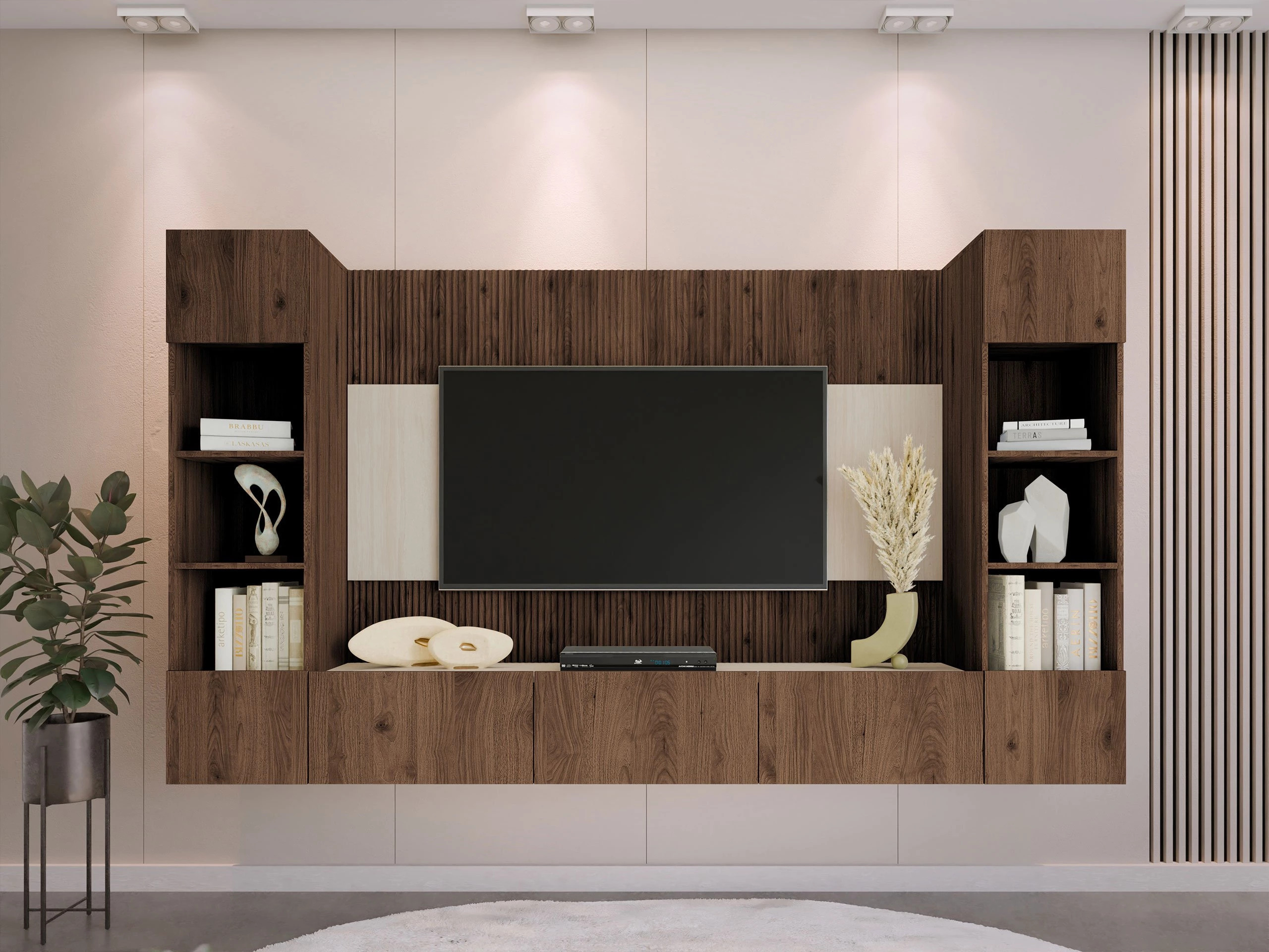 Ensemble de salon Comfivo Salix I (Noyer + Travertin clair)