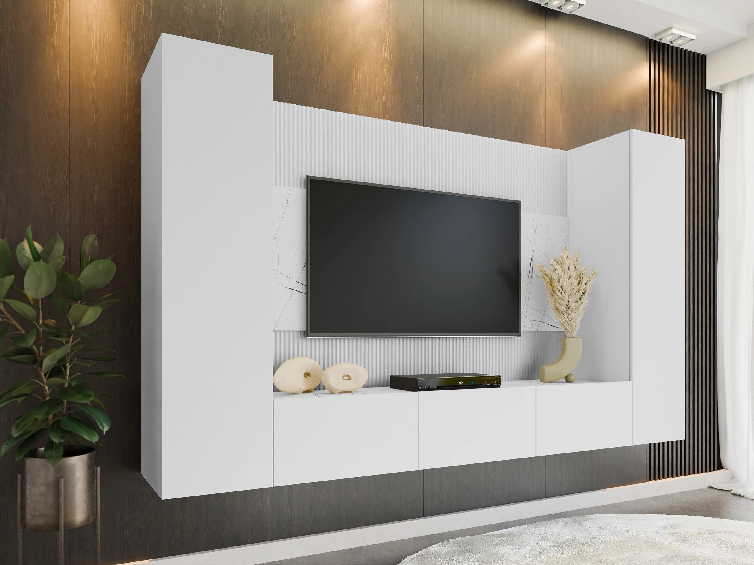 Ensemble de salon Comfivo Salix V (Blanc + Marbre blanc)