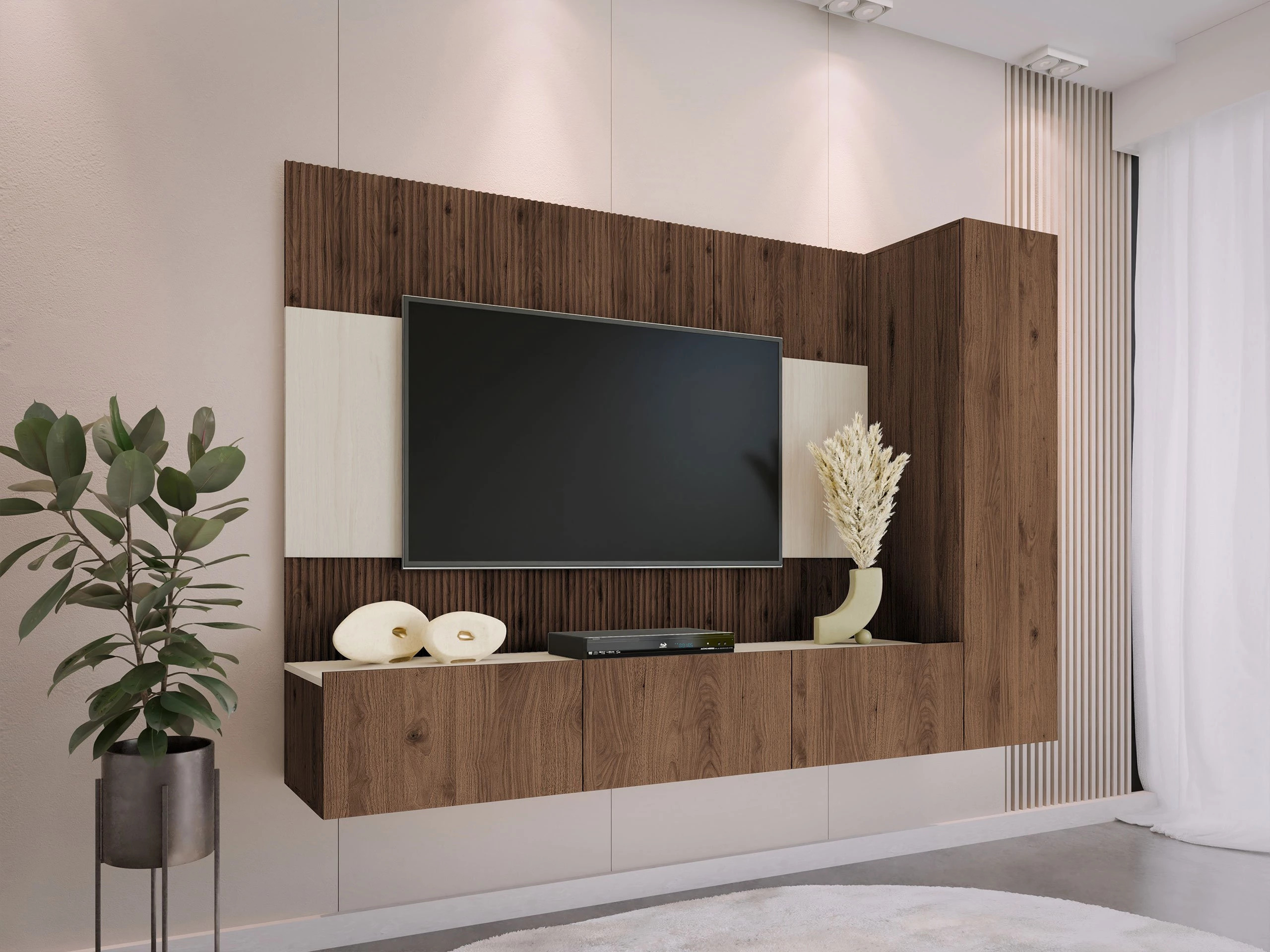 Ensemble de salon Comfivo Salix VI (Noyer + Clair Travertine)