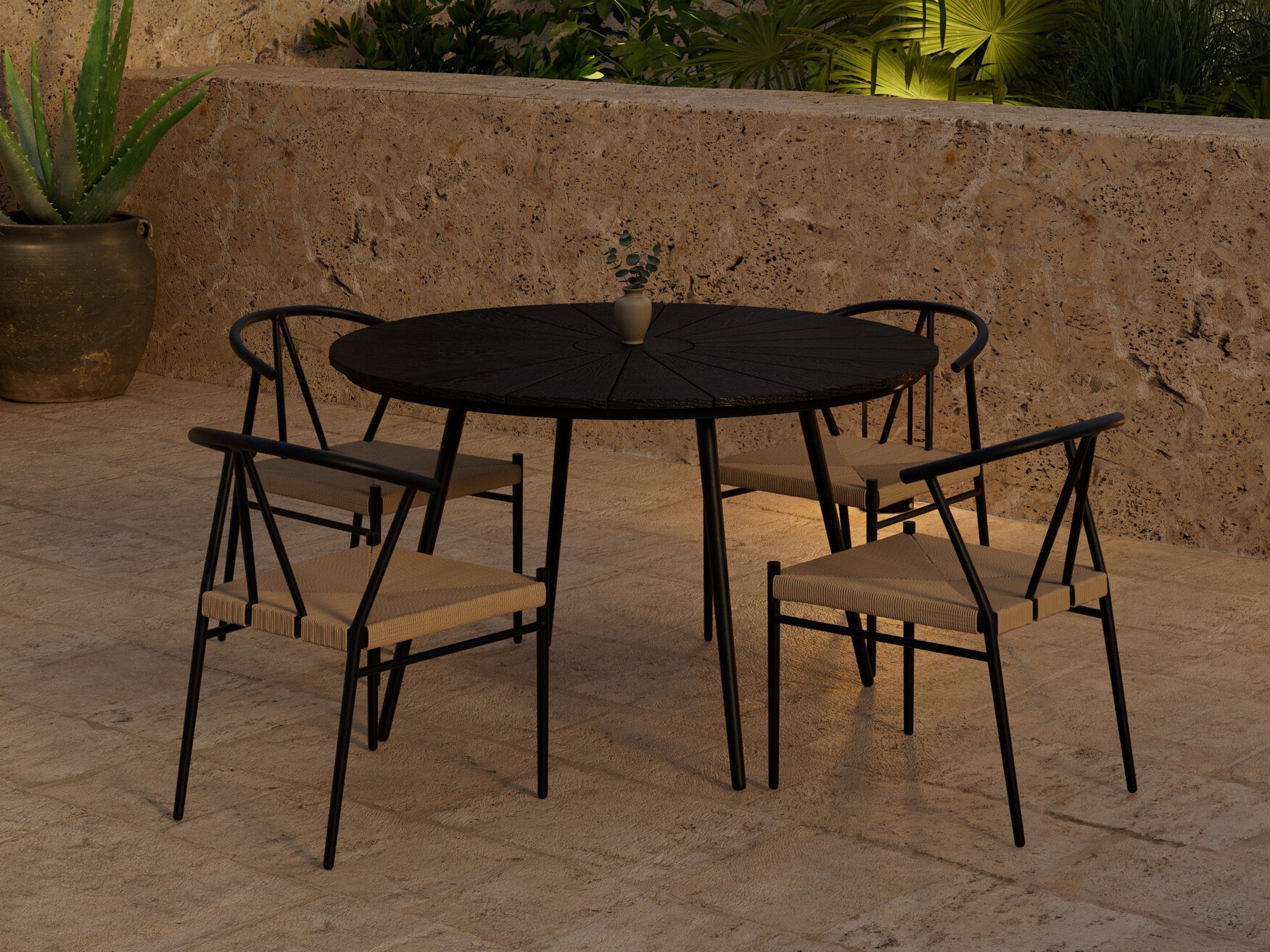 Ensemble table et chaises Dallas 5254 (Noir + beige)