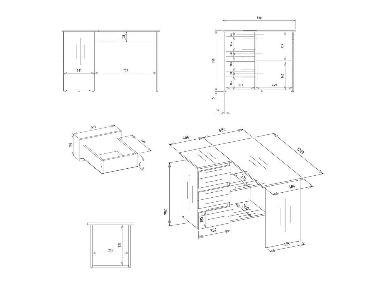 Bureau d'angle Mandeville 365 (Gauche)