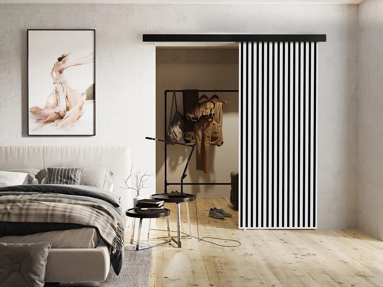Porte coulissante Dover 202 (Blanc + Noir)