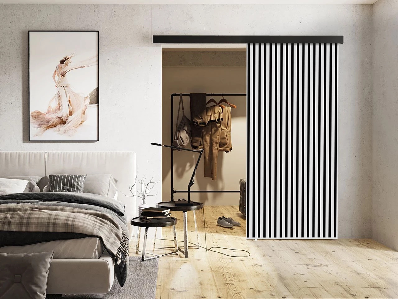 Porte coulissante Dover 203 (Blanc + Noir)