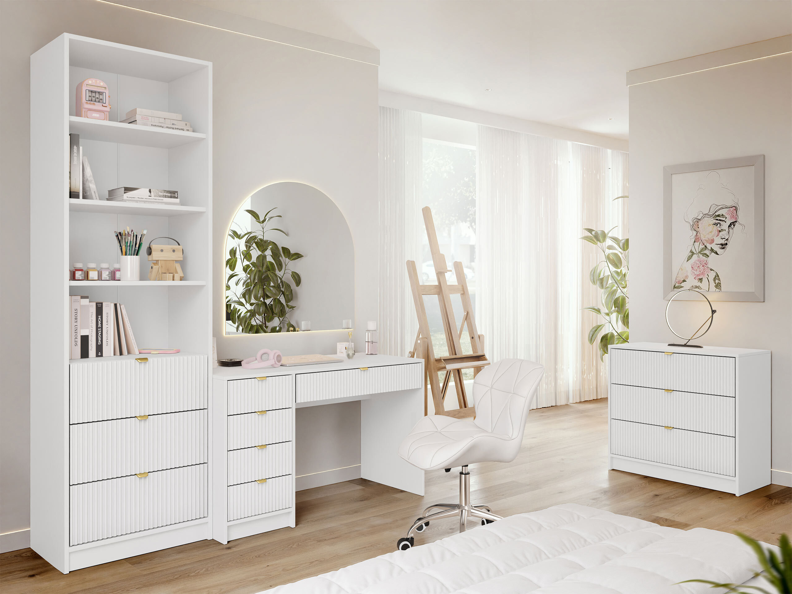 Ensemble de bureau à domicile Comfivo Papilio V (Blanc)