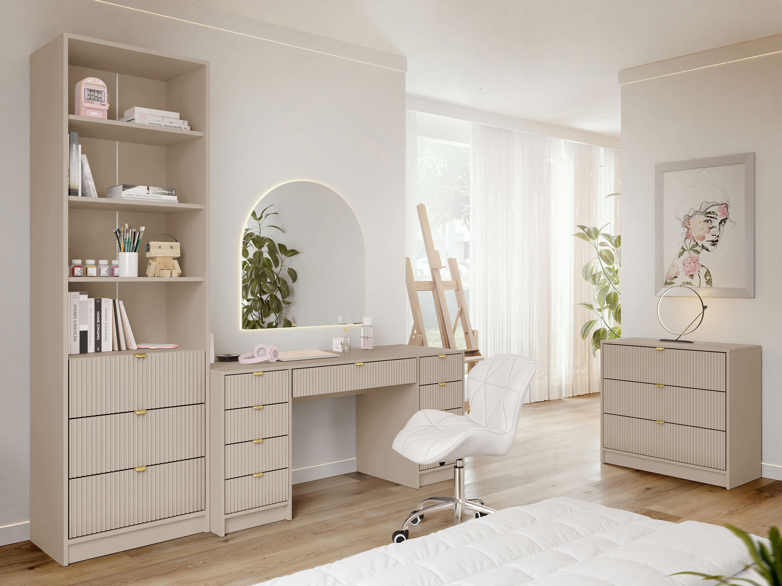Ensemble de bureau à domicile Comfivo Papilio VI (Beige)
