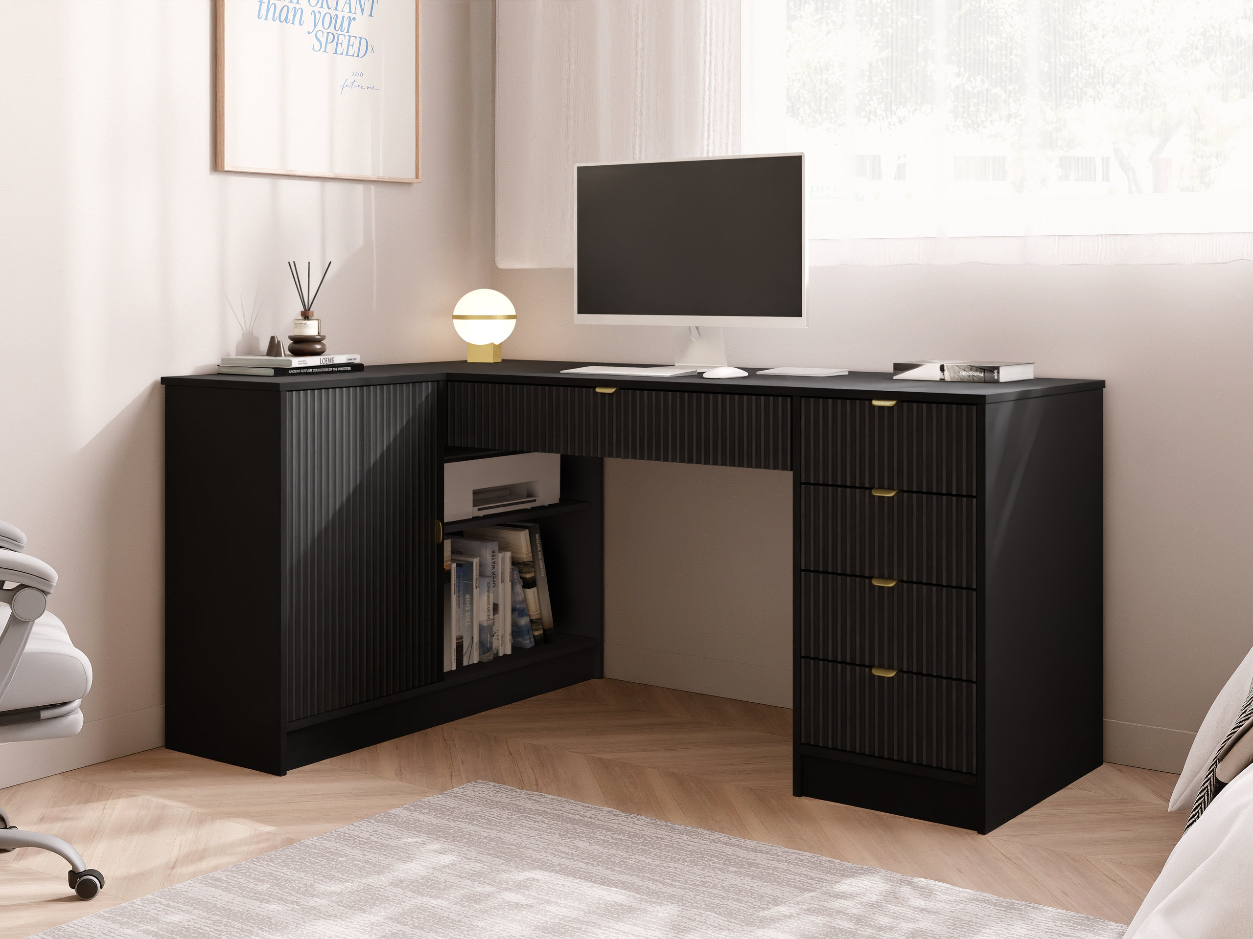 Bureau d'angle Comfivo Papilio II (Noir)