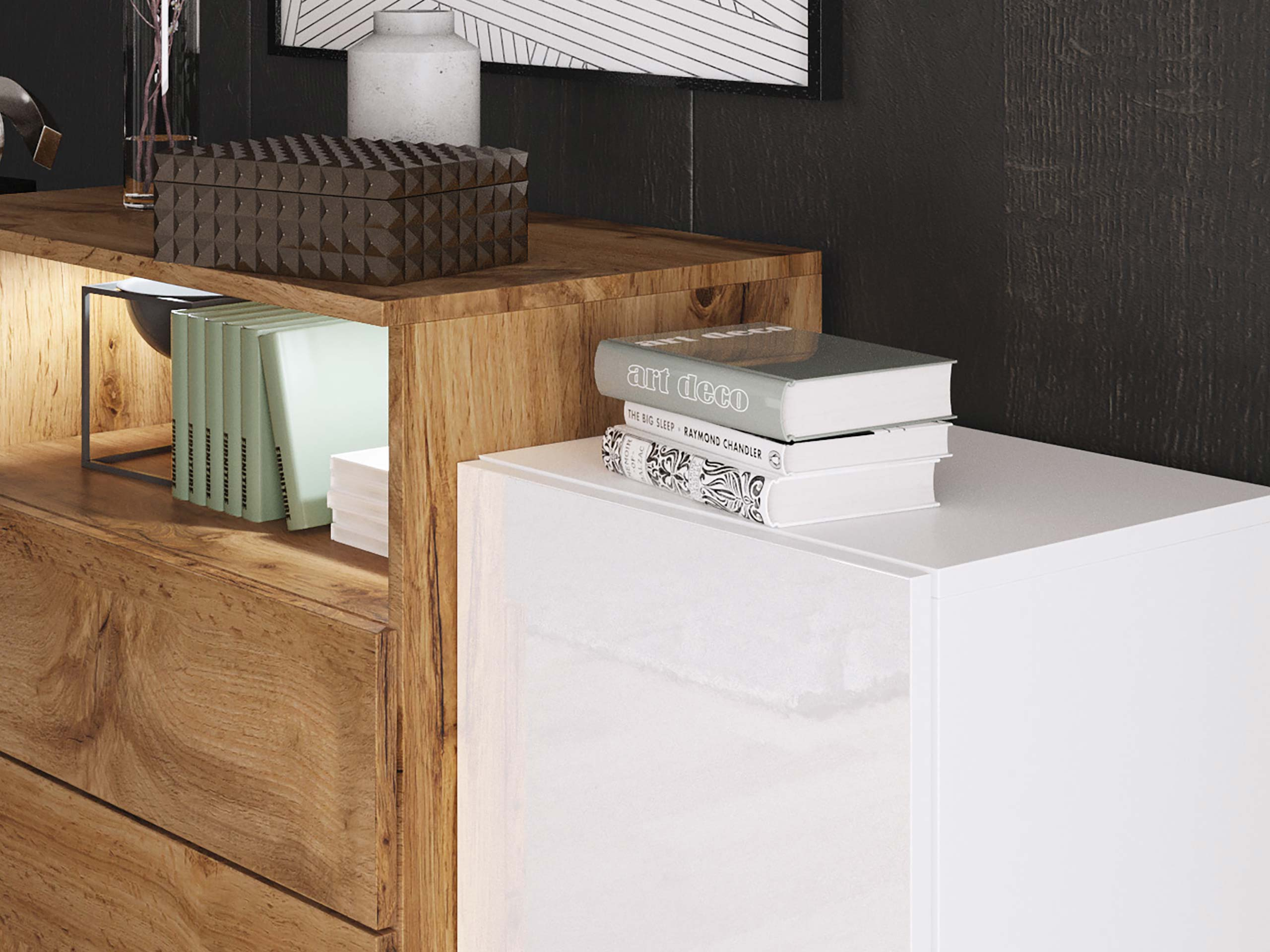 Commode Sarasota 127 (Blanc + Blanc brillant)