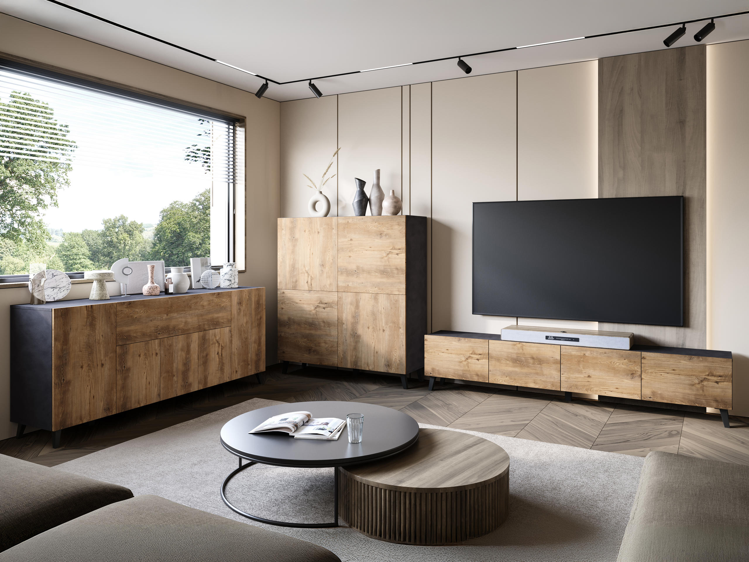 Ensemble de salon Levtive 104 (Matera gris + Châtaigne)