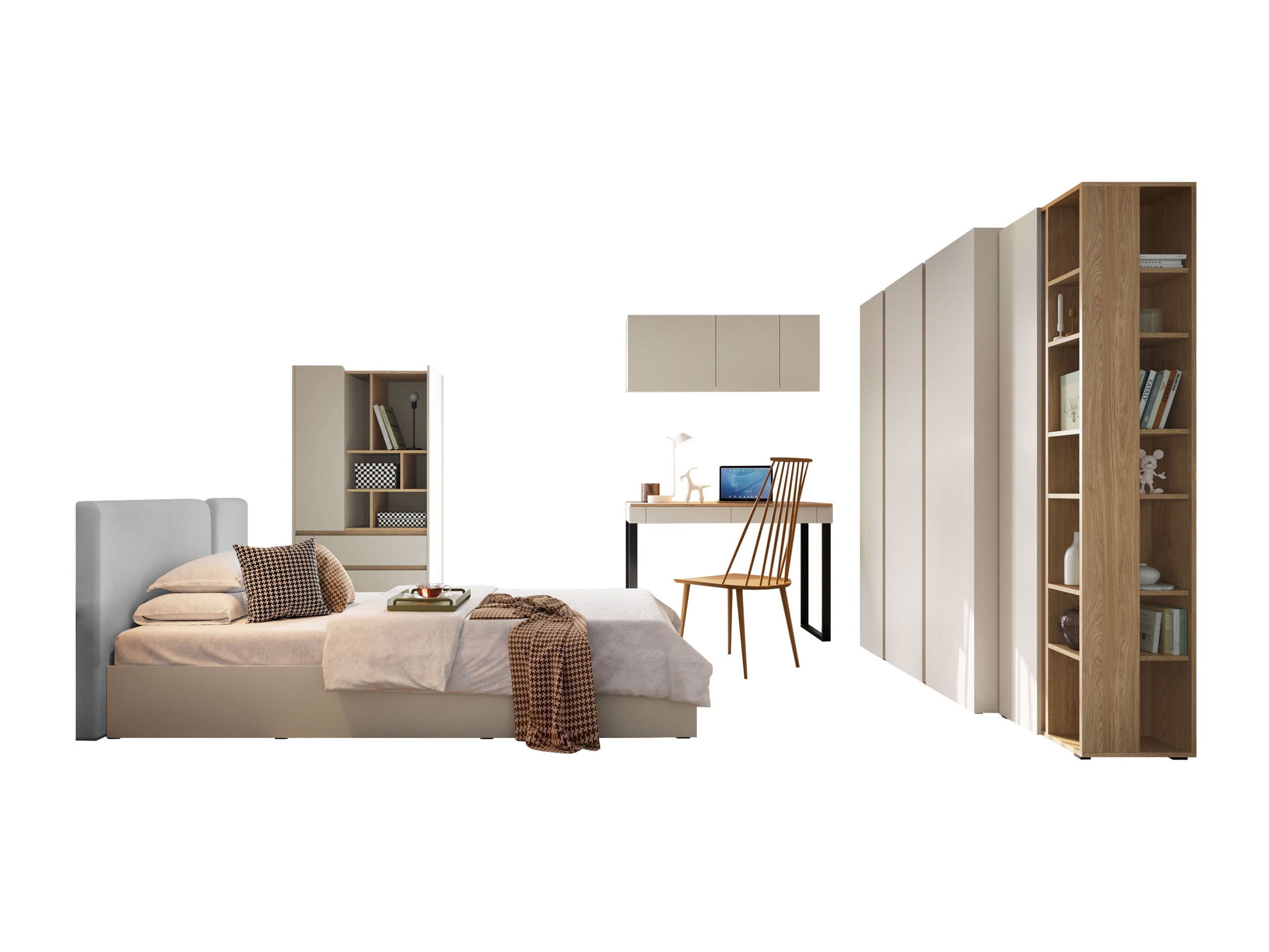 Ensemble de meubles Fiosono 114 (Beige + Chêne clair)