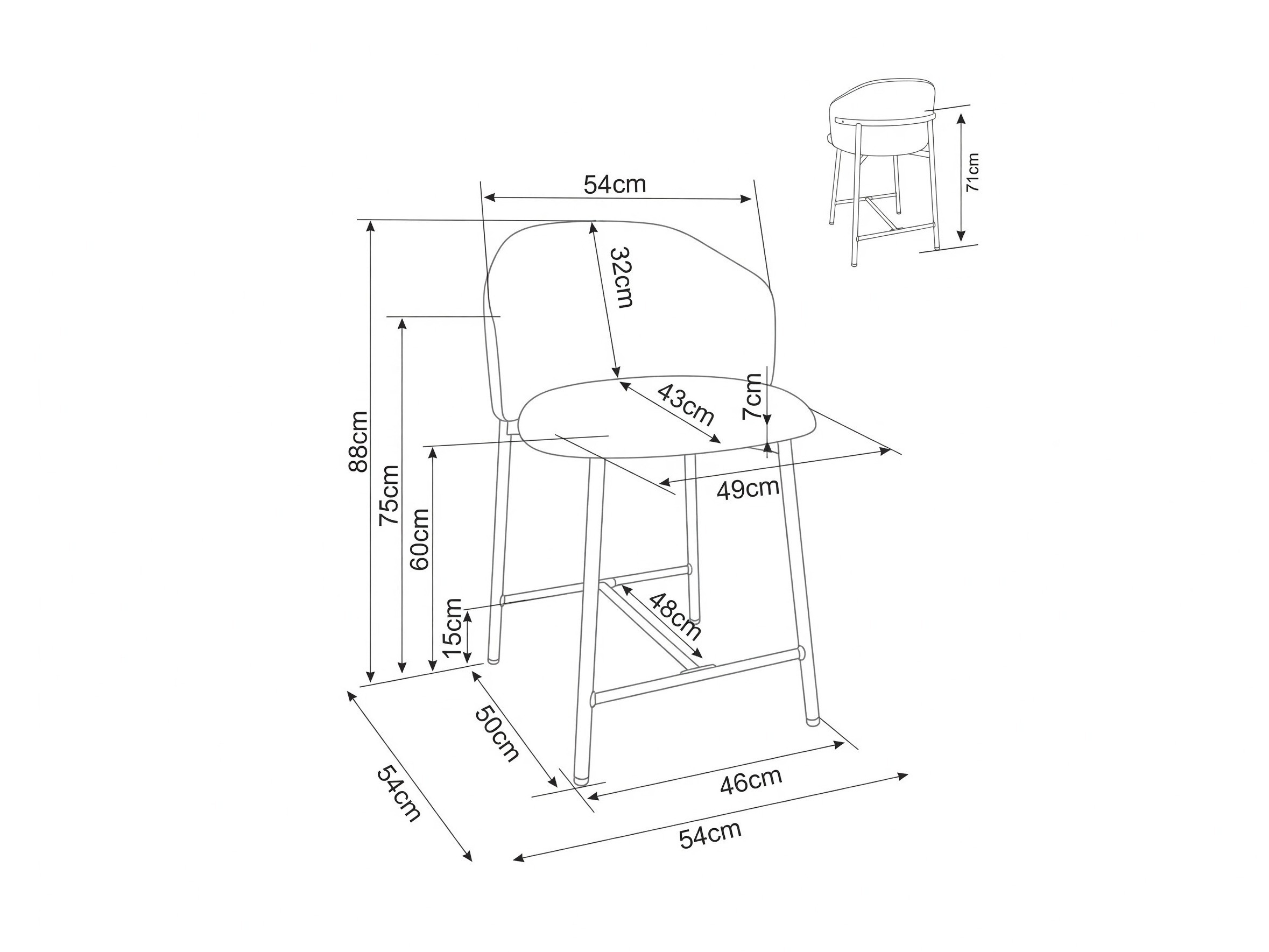 Chaise de bar mi-hauteur Detroit 948 (Brun clair + Marron)