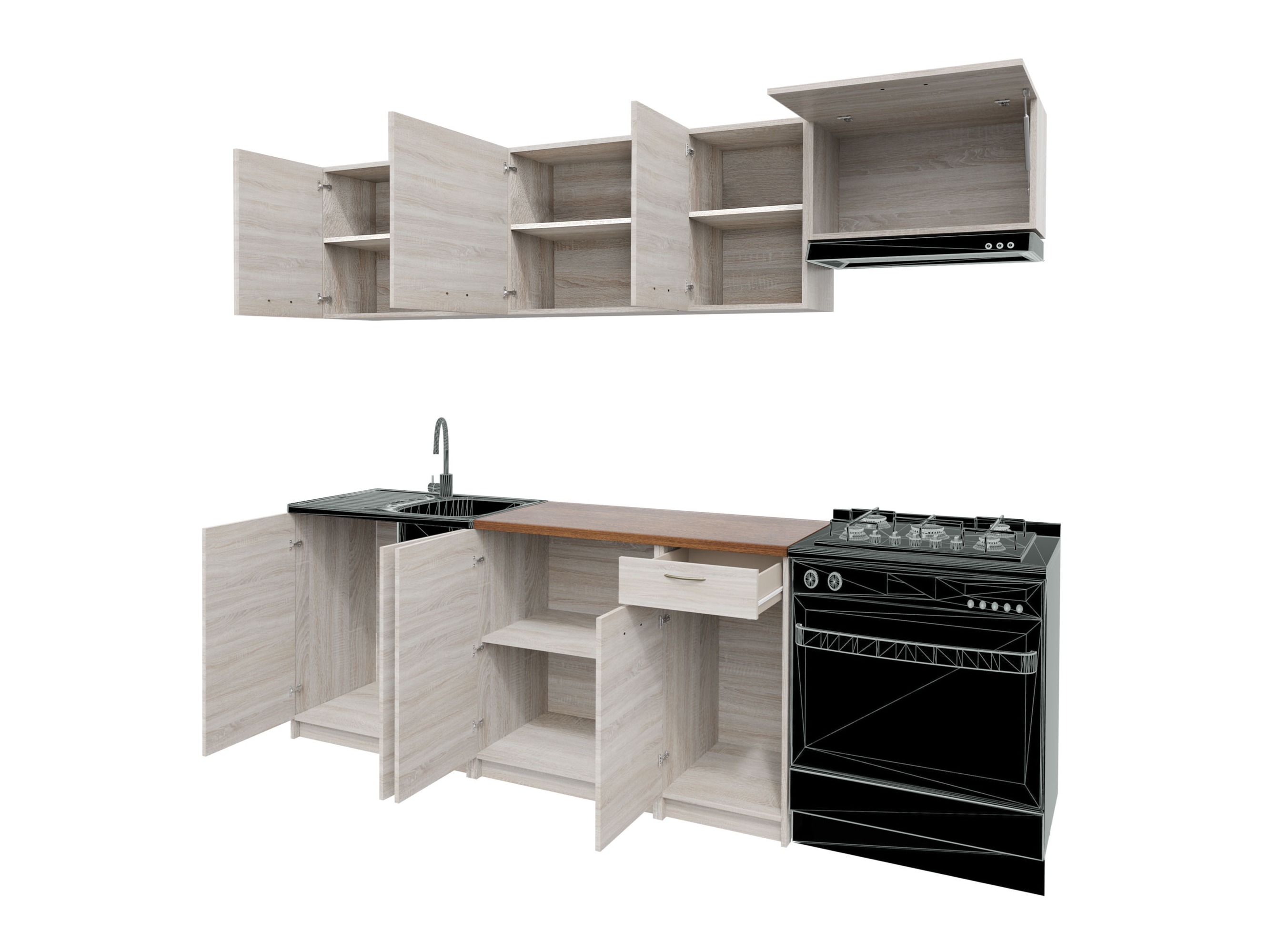 Cuisine complète Ota II (Noyer + Noir)
