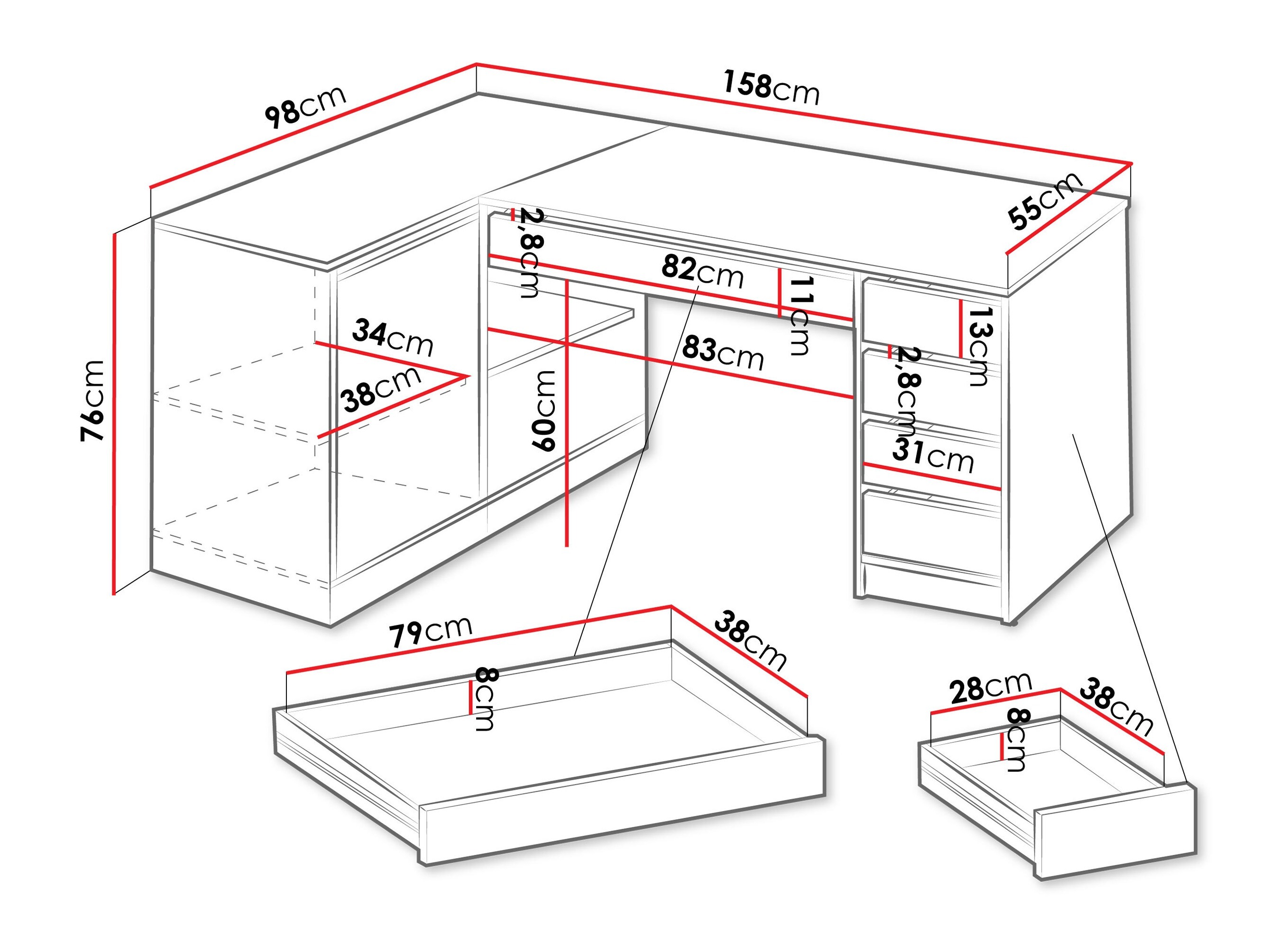 Bureau d'angle Comfivo Terros III (Blanc)