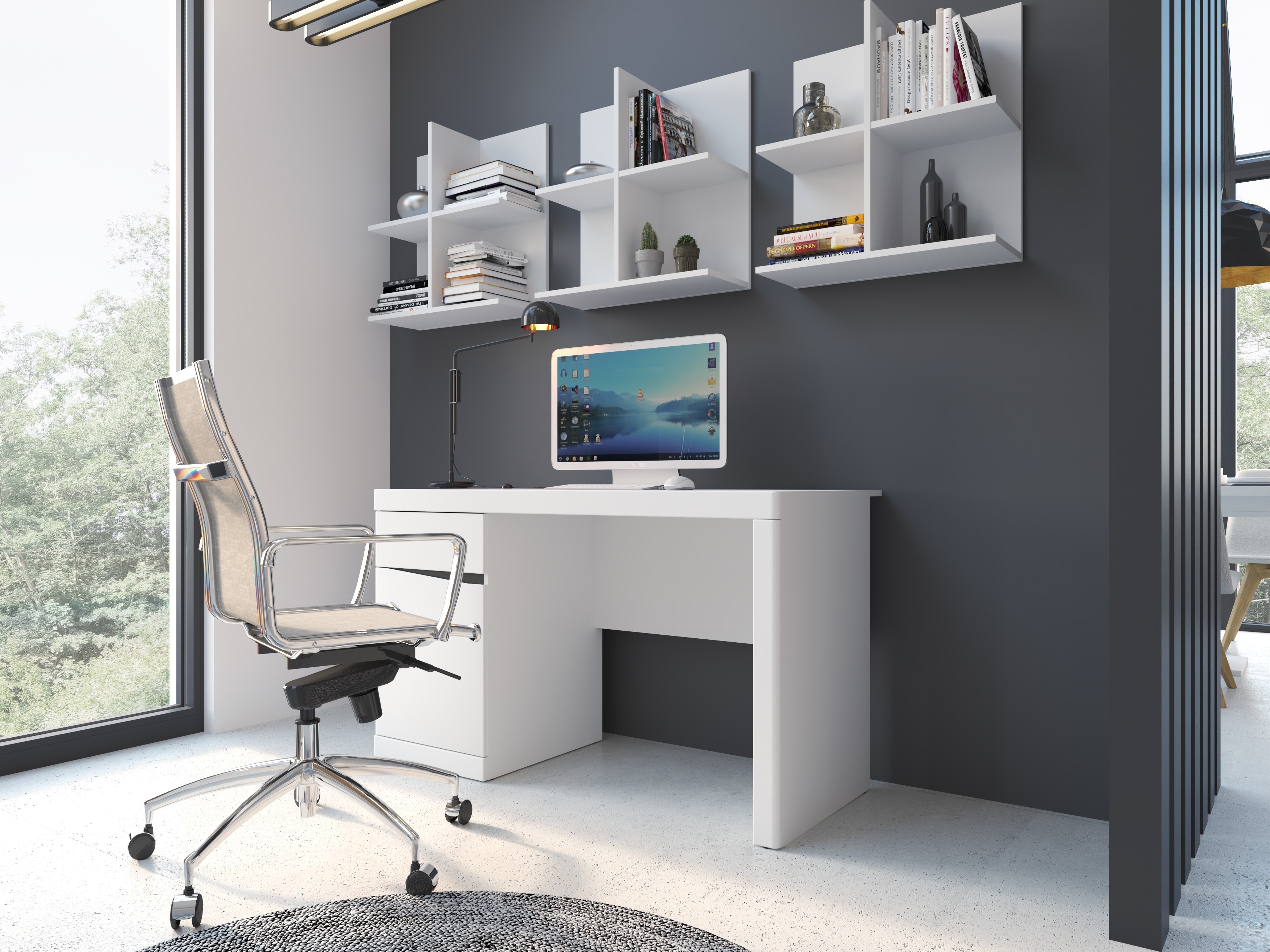 Ensemble de bureau à domicile Venlori 130 (Blanc + Graphite)