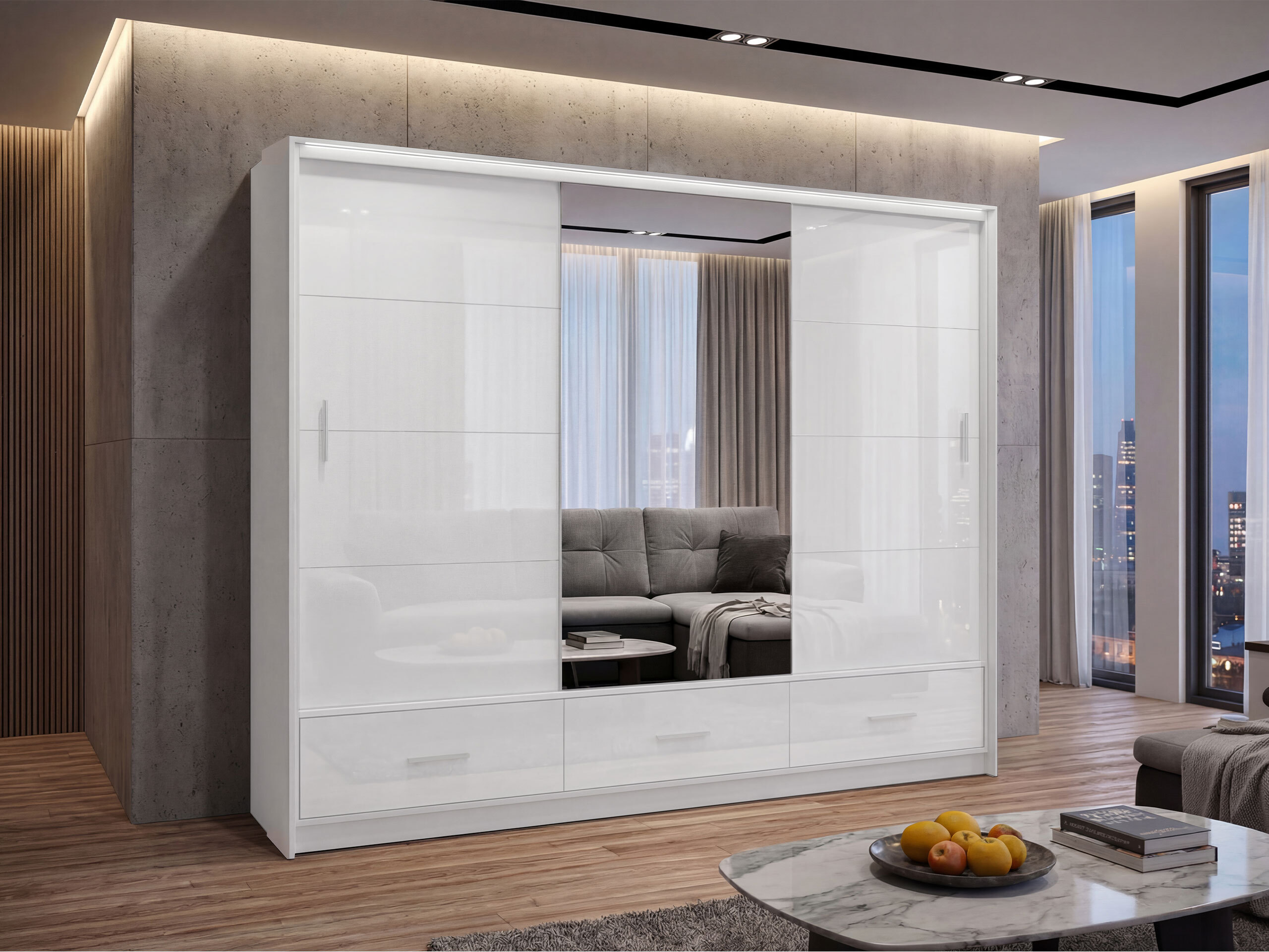 Armoire Honolulu 203 (Blanc + Blanc brillant)