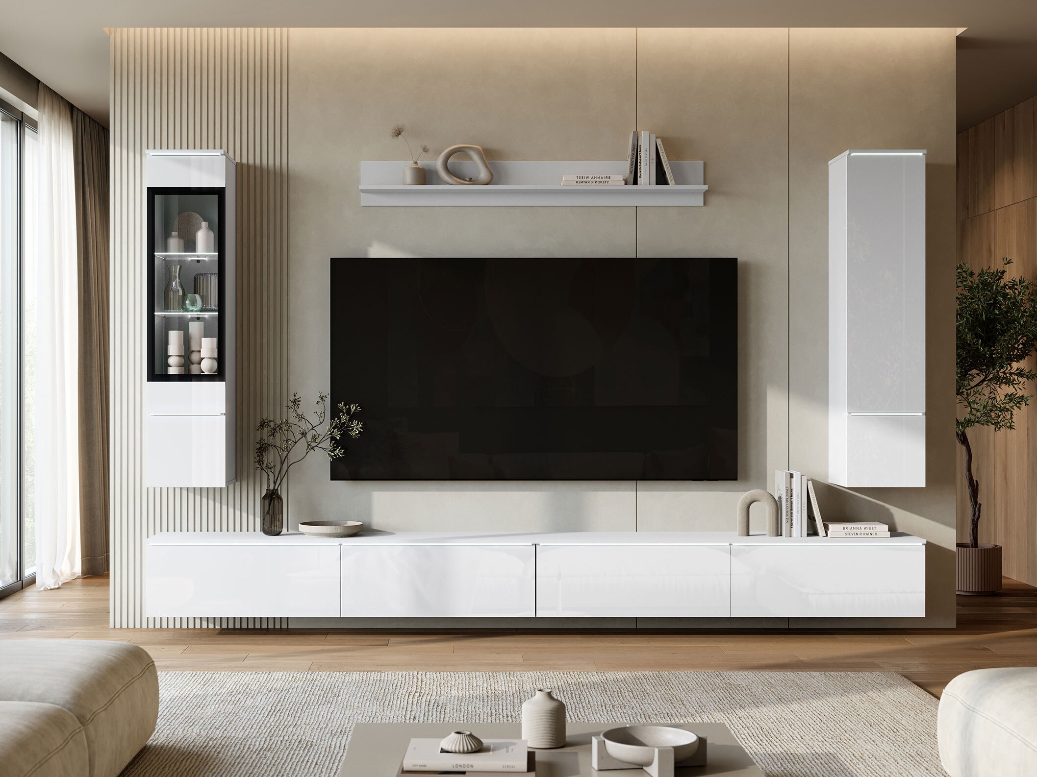 Ensemble de salon Mirfivo 110 (Blanc + Blanc brillant)