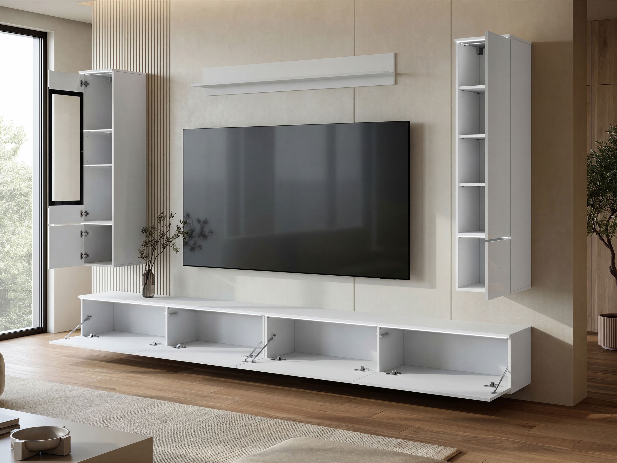 Ensemble de salon Mirfivo 110 (Blanc + Blanc brillant)