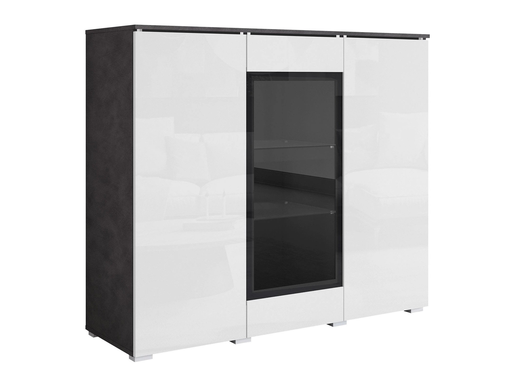 Buffet Mirfivo 103 (Matera gris + Blanc brillant)