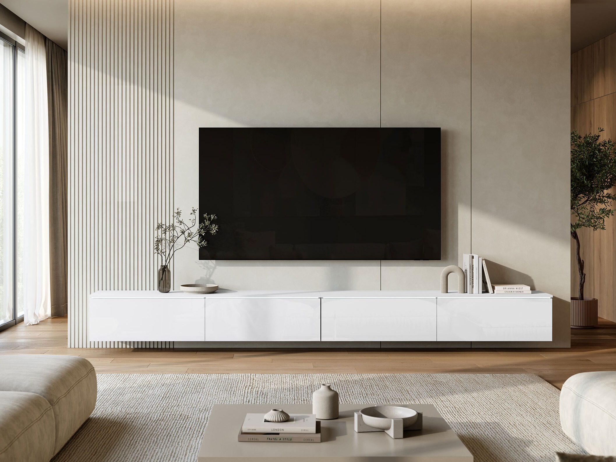 Meuble TV Sarasota 199 (Blanc + Blanc brillant)