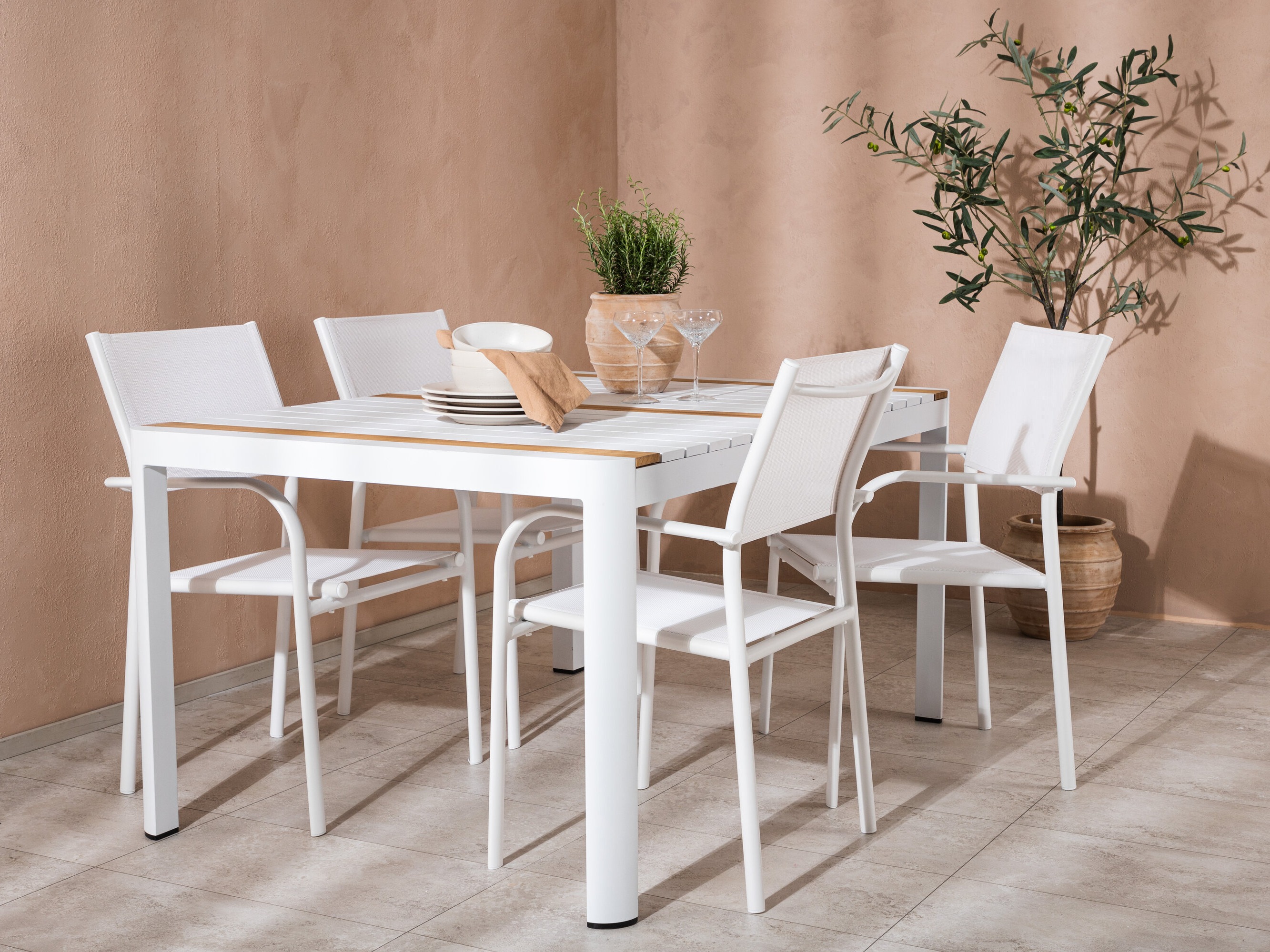 Ensemble table et chaises Dallas 5318 (Blanc + Teck)