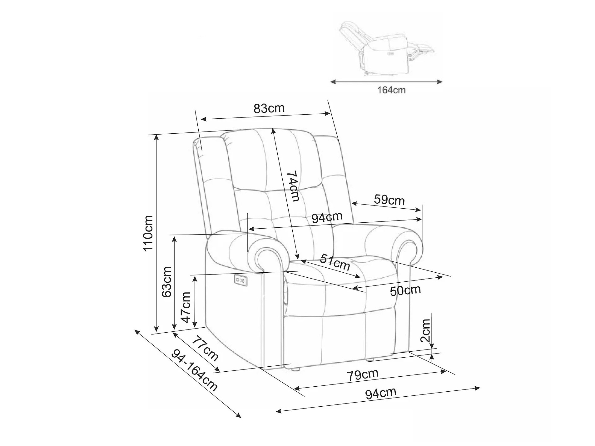 Fauteuil relax Detroit 966 (Raven 07)