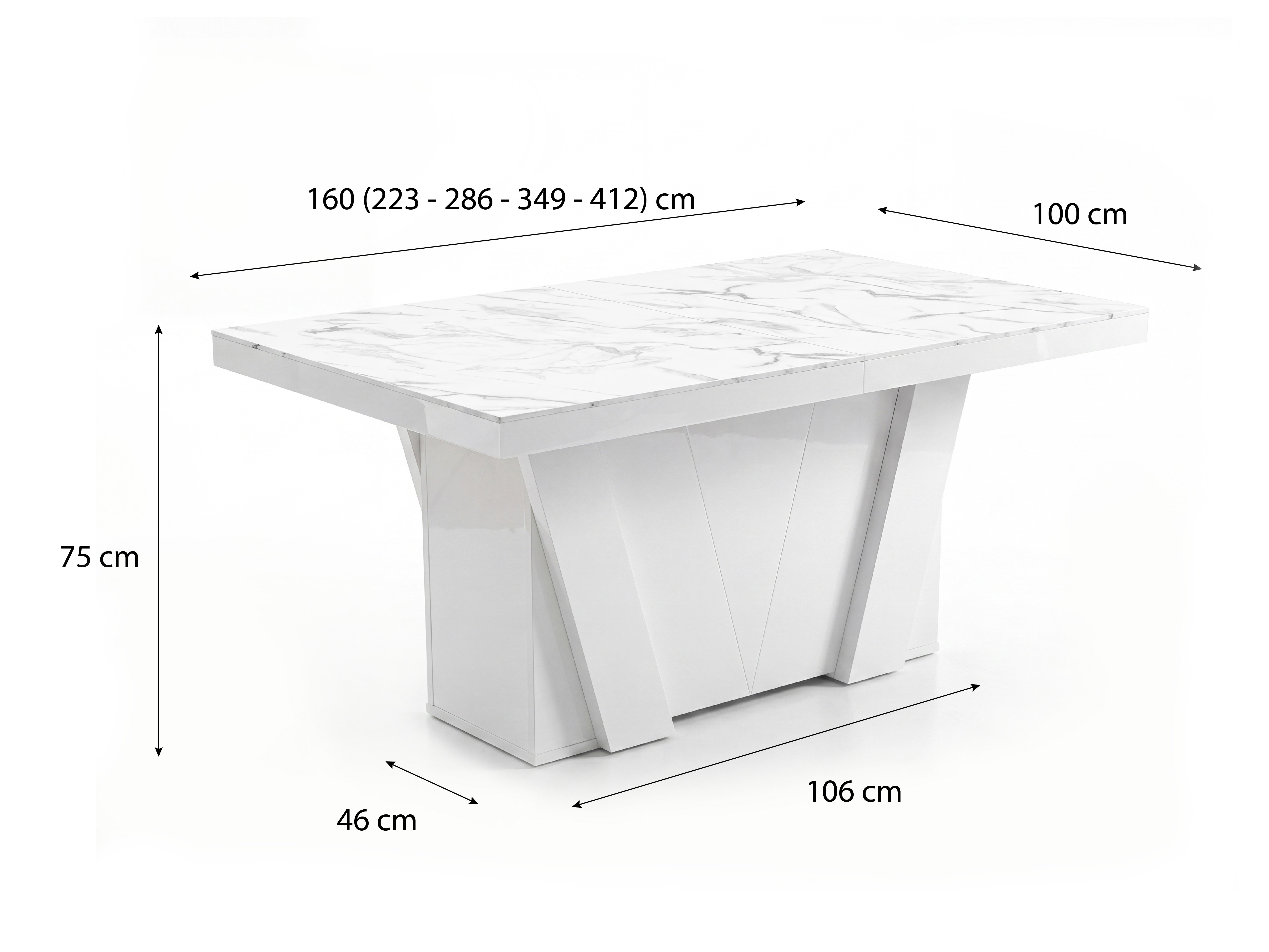 Table Hoboken 101 (Marbre blanc + Blanc brillant)