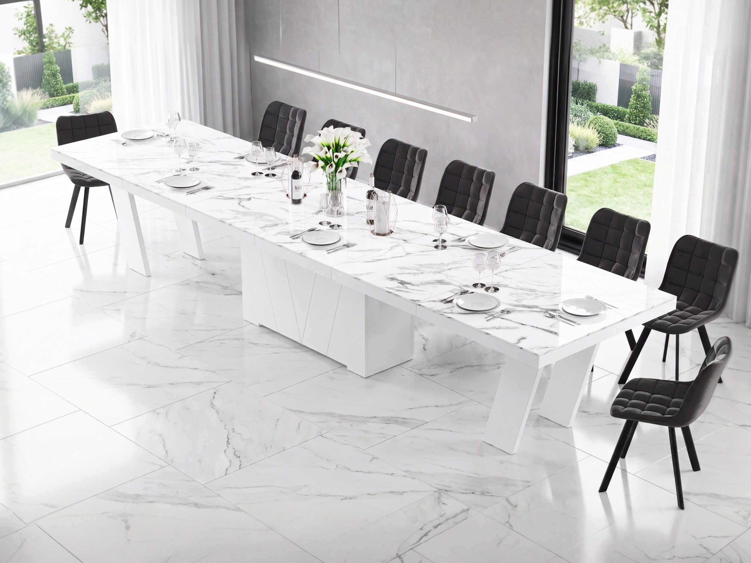 Table Hoboken 101 (Marbre blanc + Blanc brillant)