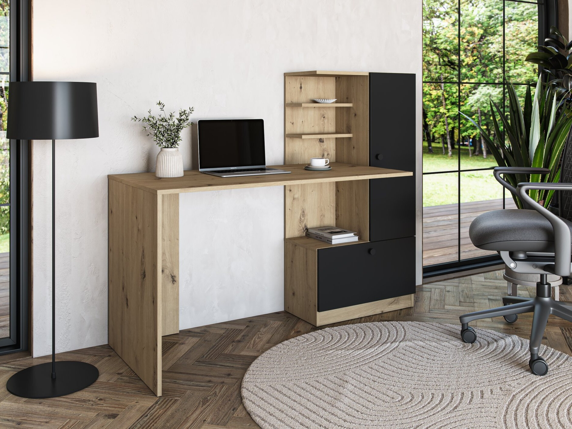 Bureau Houston 2148 (Noir + Chêne Artisan)