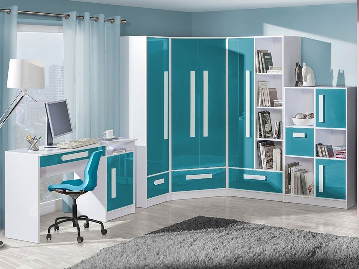Étagère murale Merevari 106 (Blanc + Brillant Turquoise)