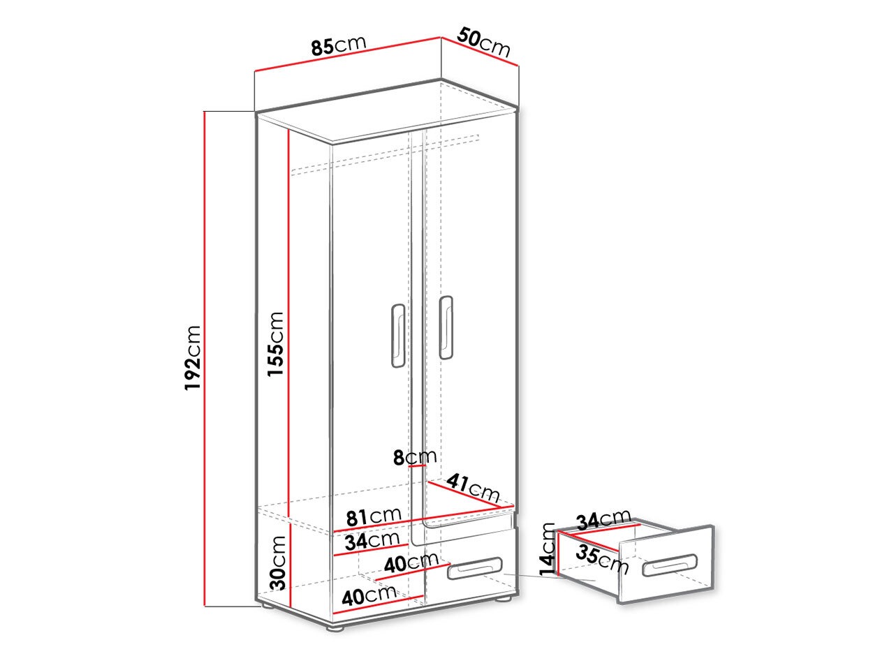 Armoire Levtala 101 (Anthracite + Blanc + Rose)