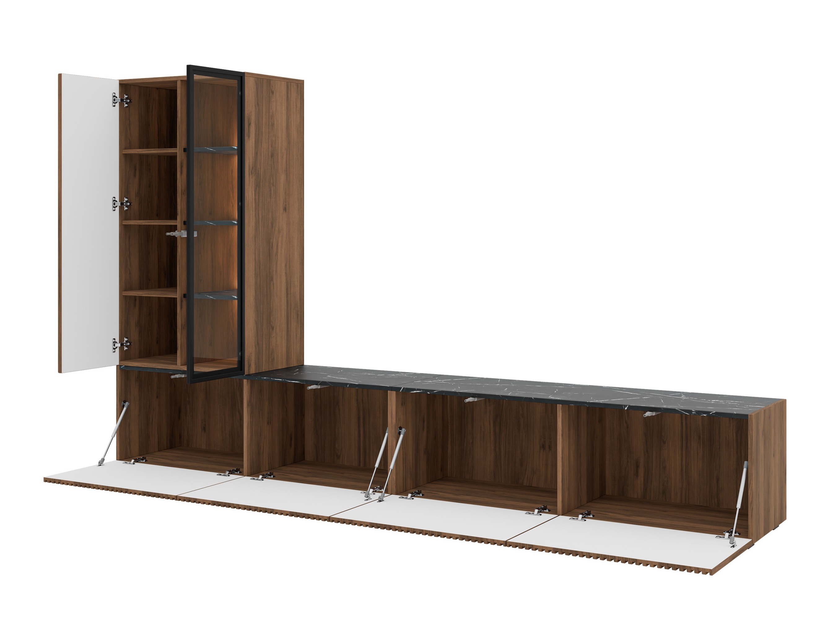 Ensemble de salon Comfivo Tutelar (Noyer + Marbre noir)