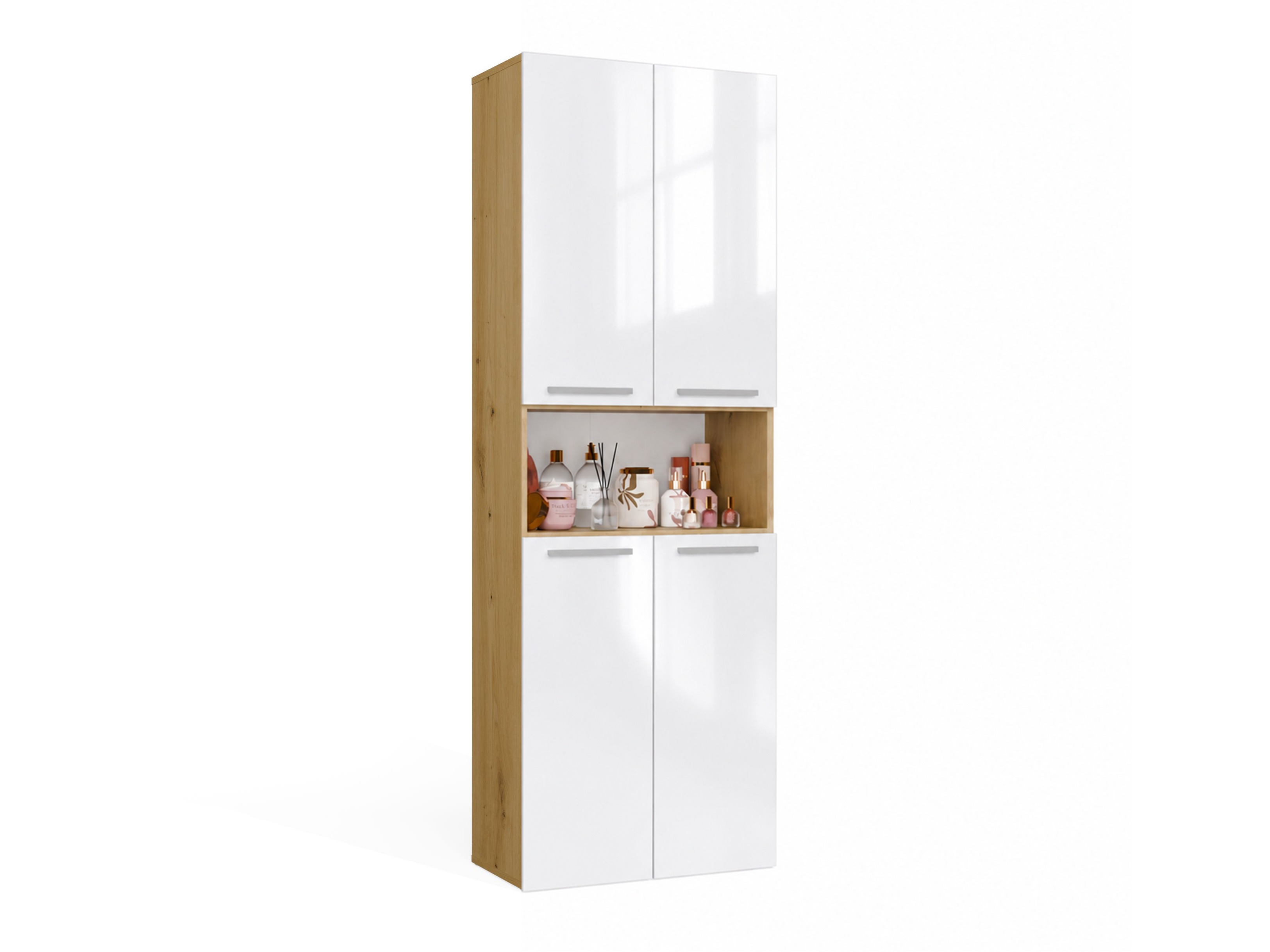Armoire de bain à poser Nolmaru 101 (Chêne Artisan + Blanc brillant)