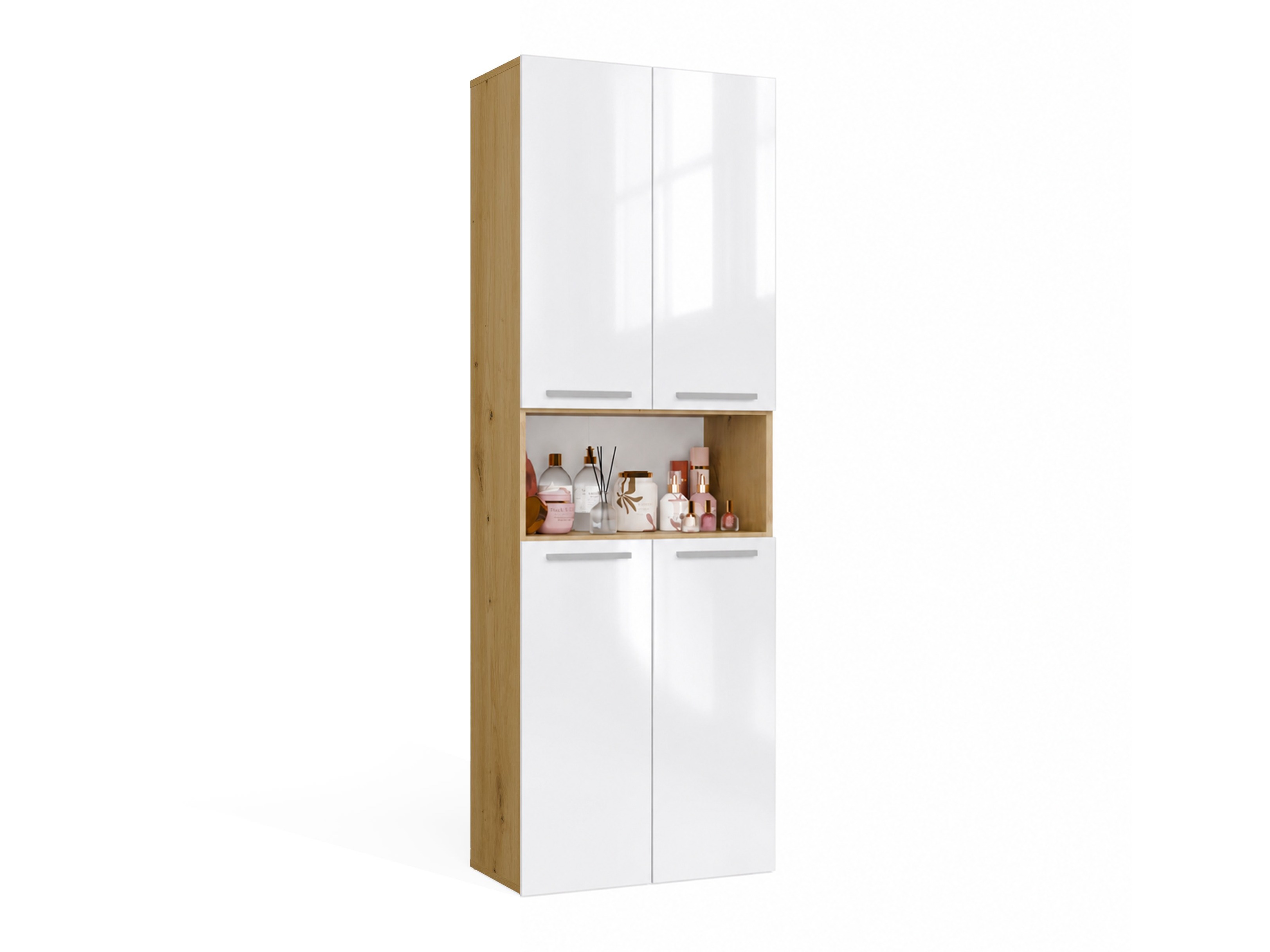 Armoire de bain indépendante Nolmaru 103 (Chêne Artisan + Blanc brillant)