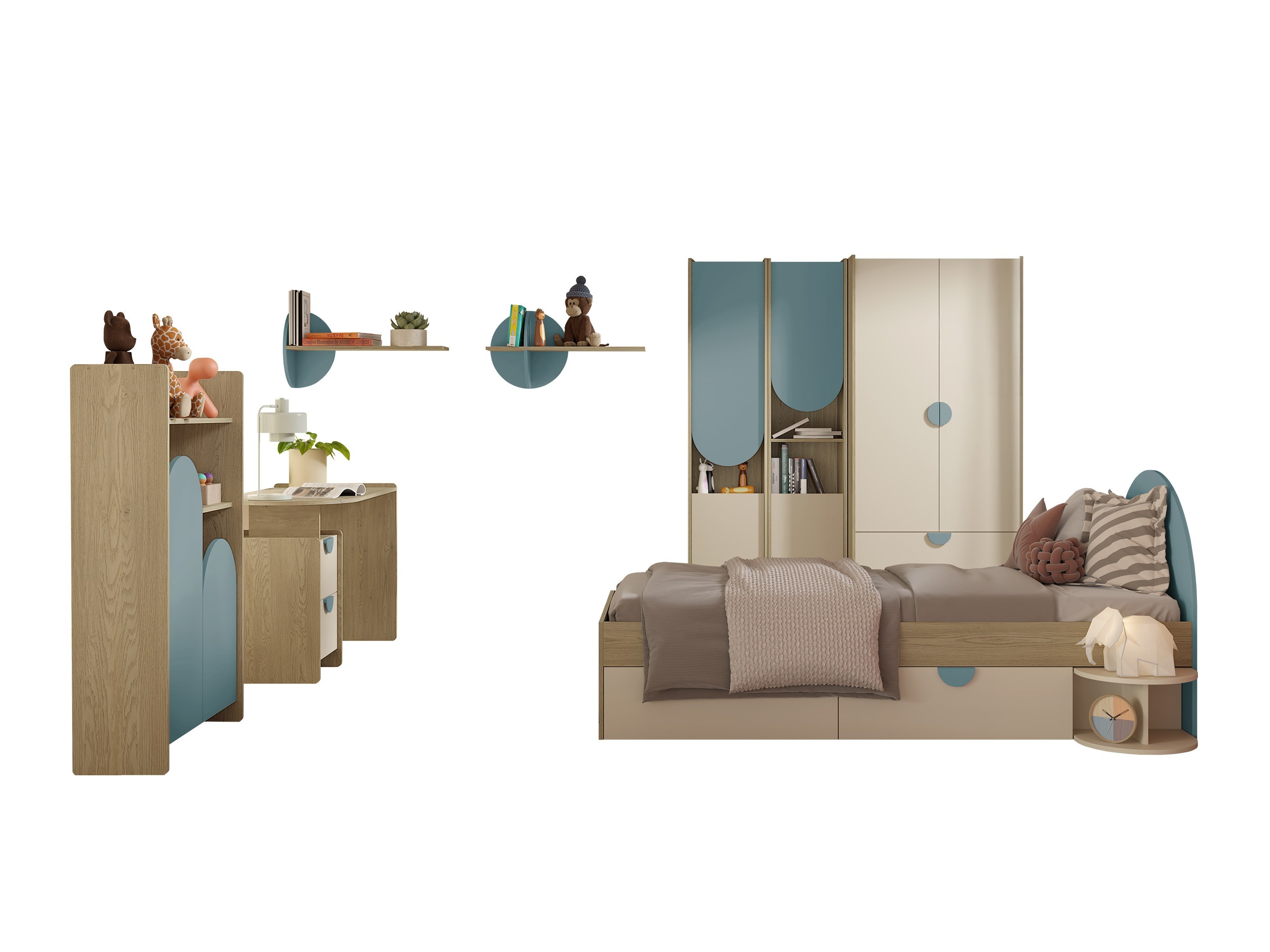 Chambre enfant complète Fivelbi 117 (Bleu)
