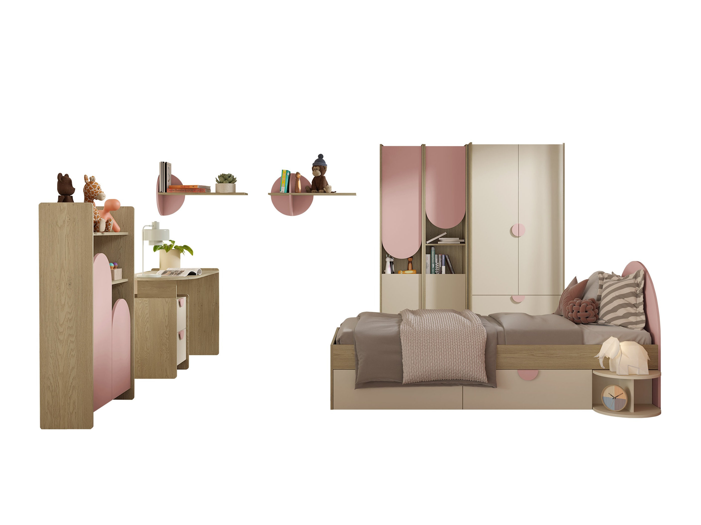 Chambre enfant complète Fivelbi 117 (Rose)