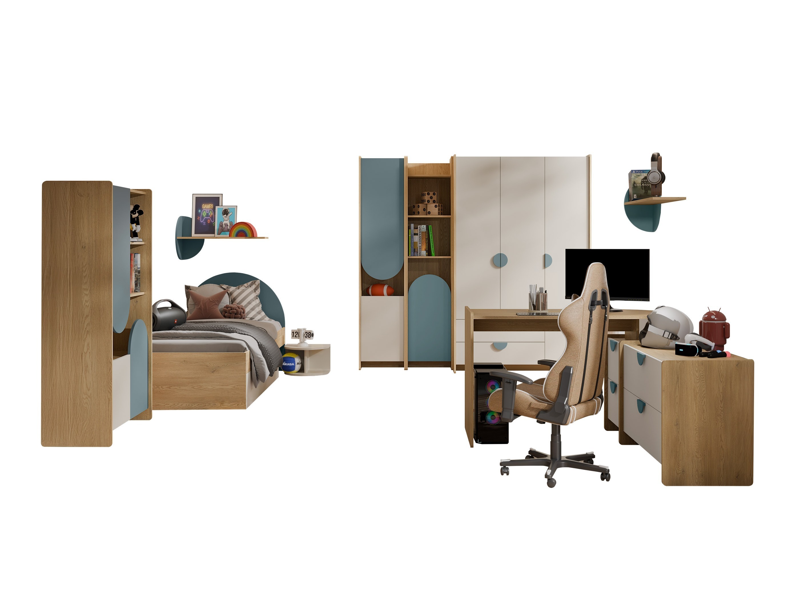 Chambre enfant complète Fivelbi 119 (Bleu)