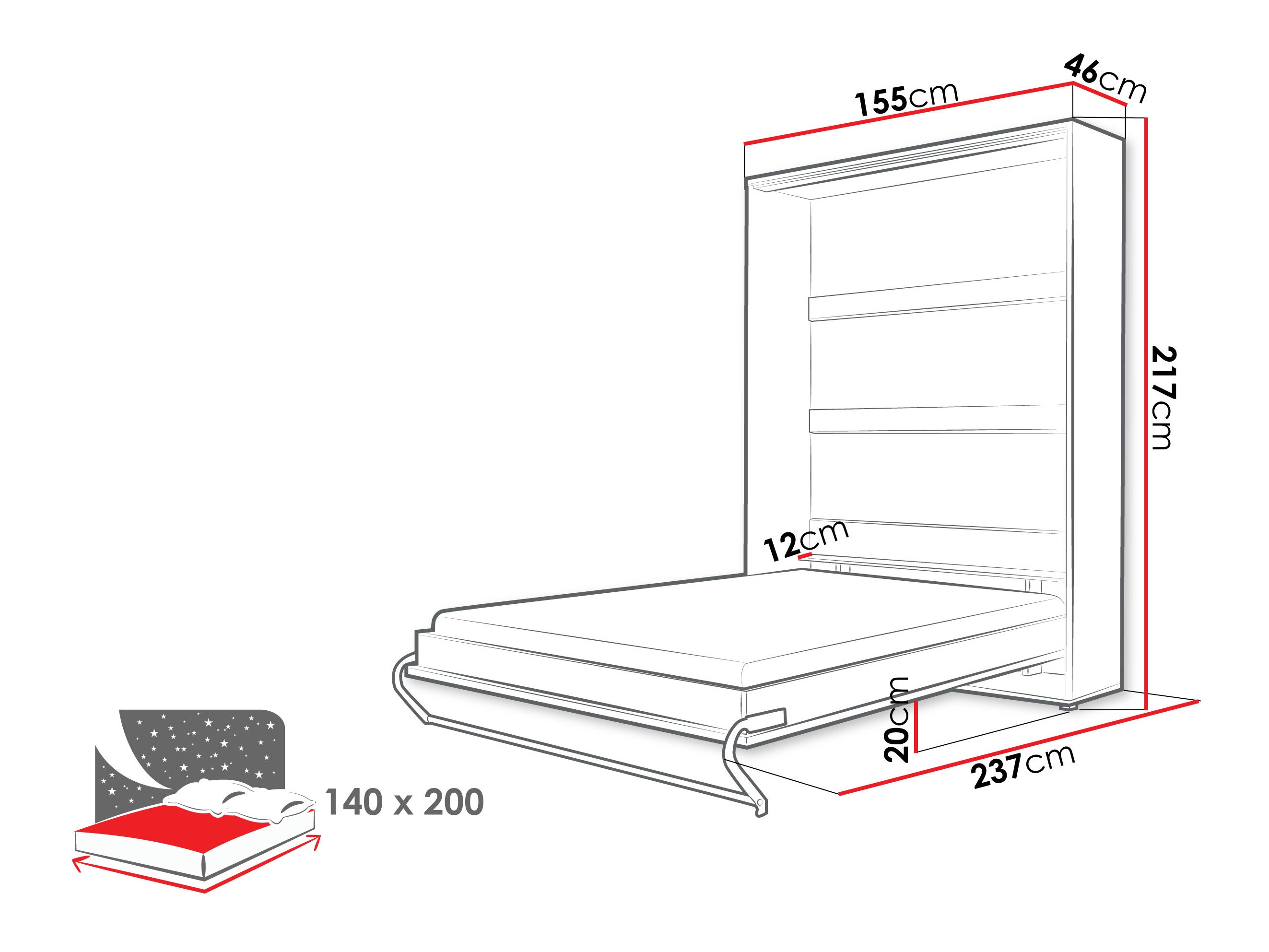 Lit escamotable Concept Pro Lenart III (Blanc + Blanc brillant)
